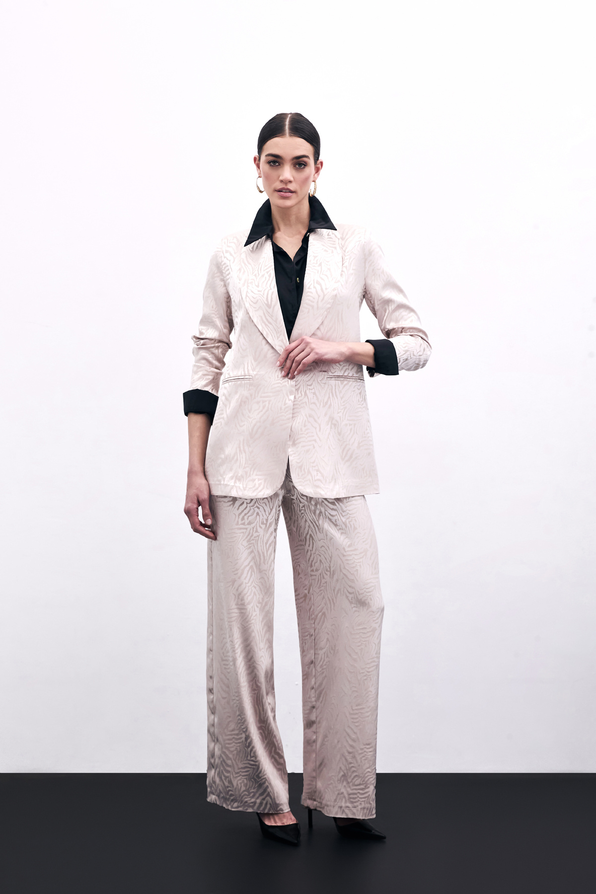 Zebra Desenli Pantolon - Pudra