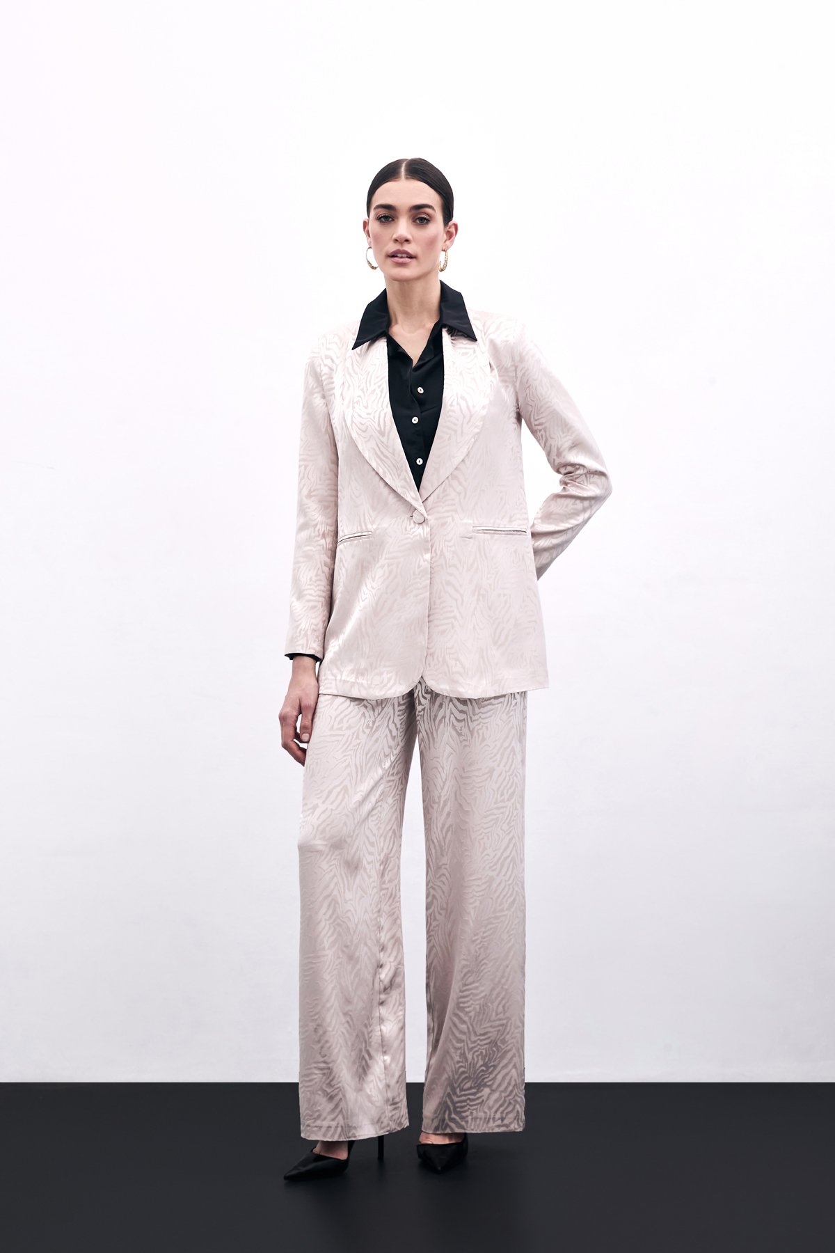 Zebra Desenli Pantolon - Pudra