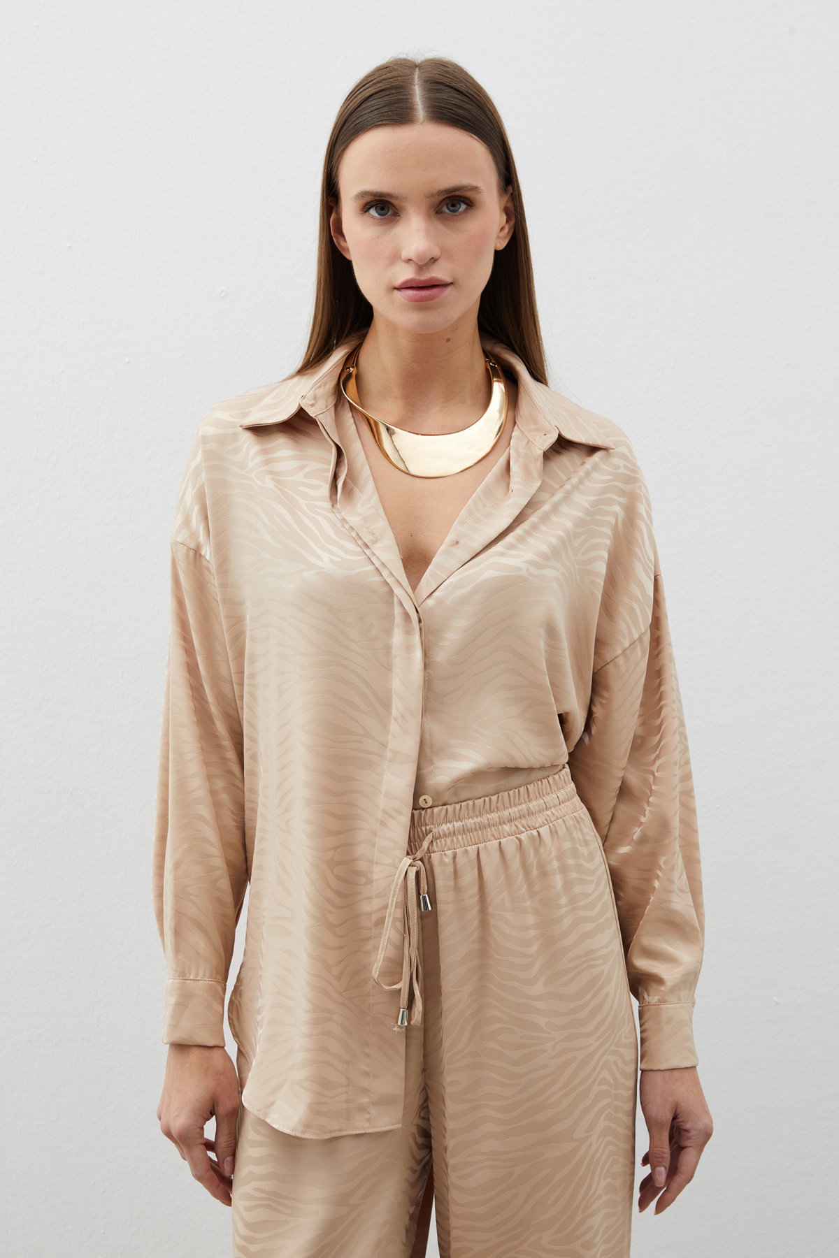 Zebra Desenli Salaş Gömlek - BEJ