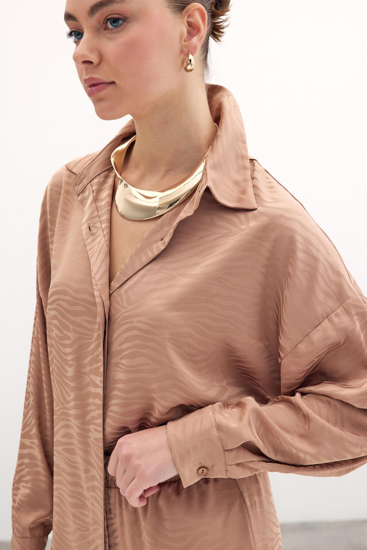 Zebra Patterned Casual Shirt - Camel