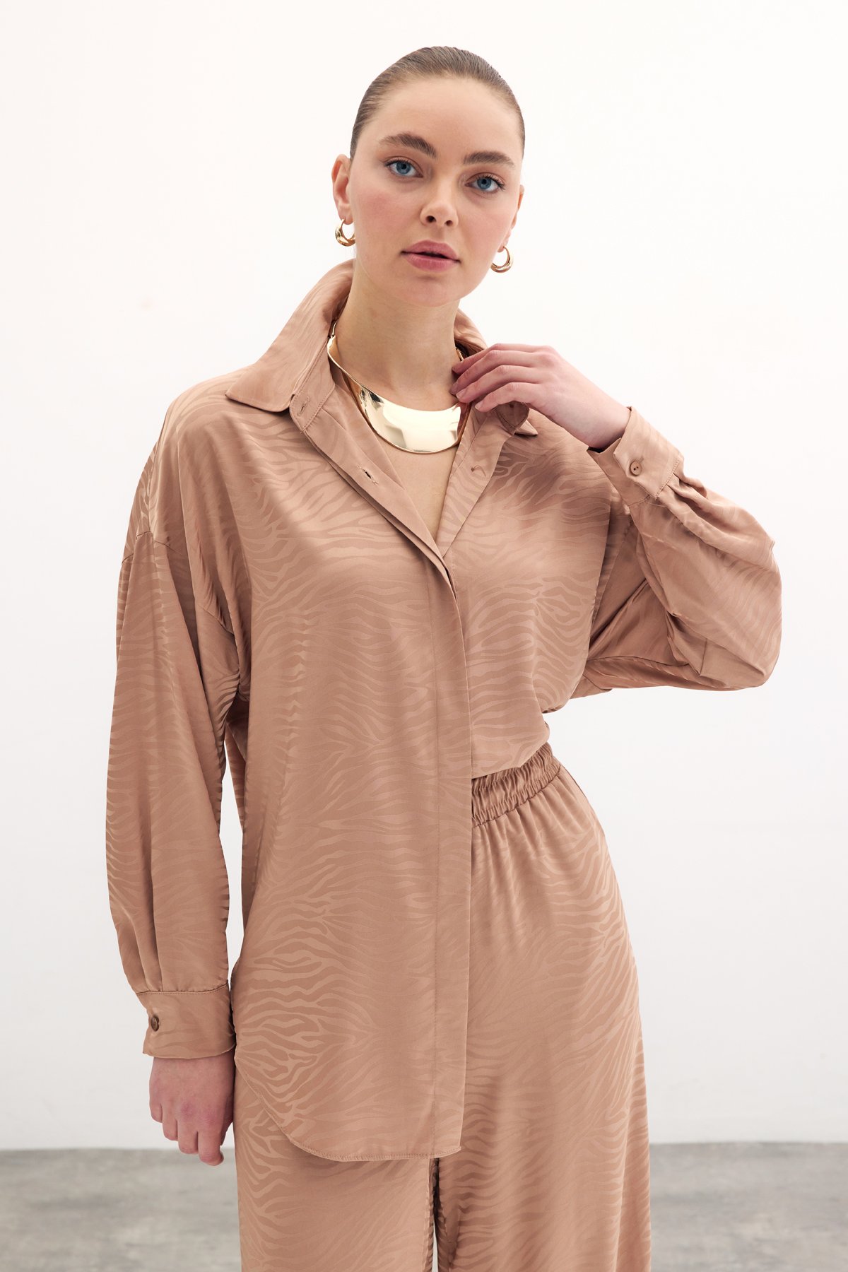 Zebra Patterned Casual Shirt - Camel