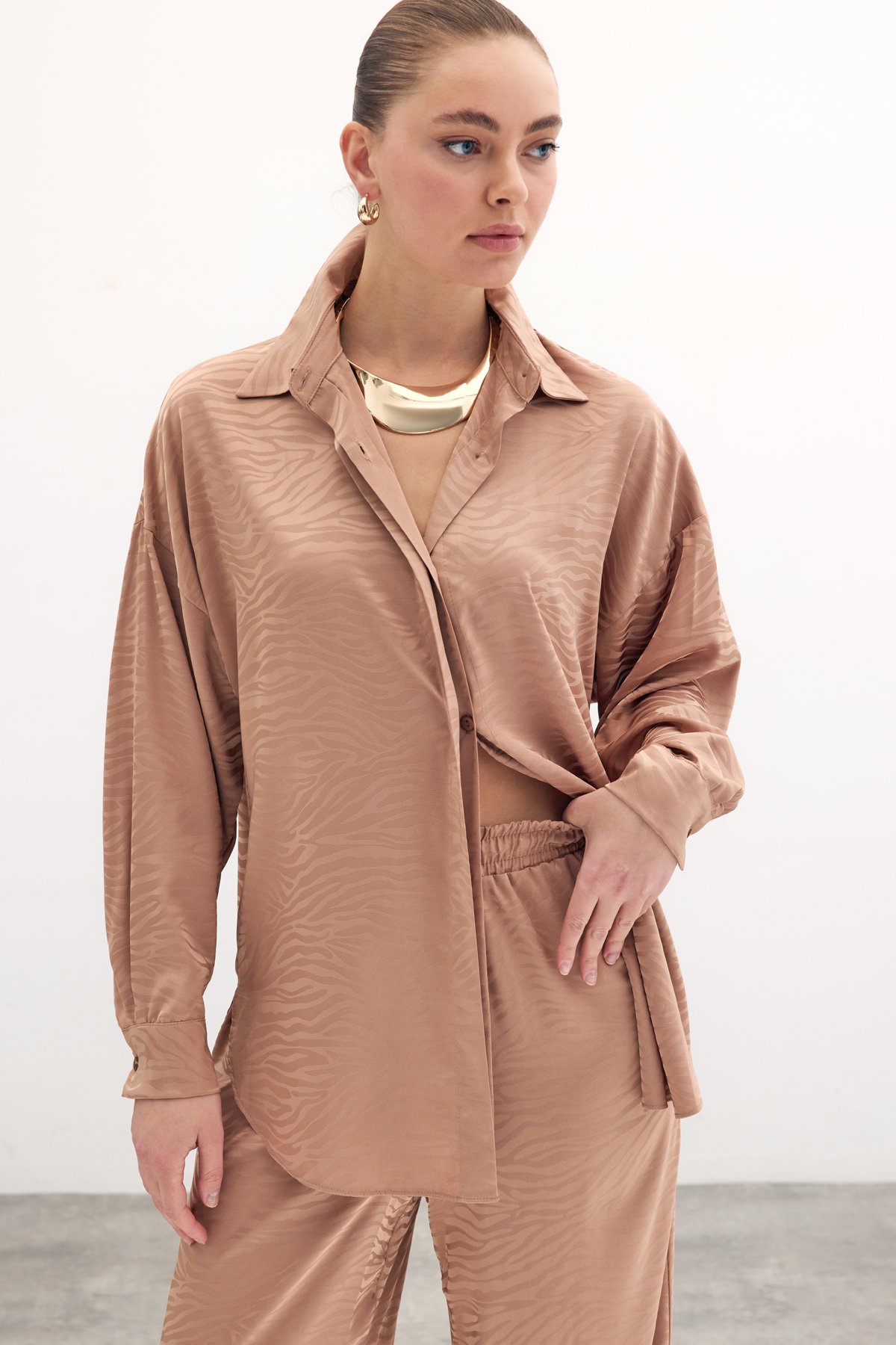 Zebra Patterned Casual Shirt - Camel