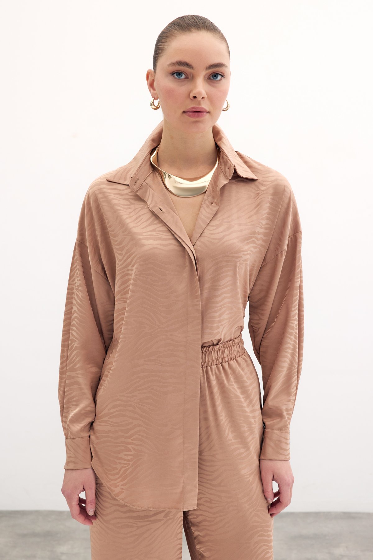 Zebra Patterned Casual Shirt - Camel