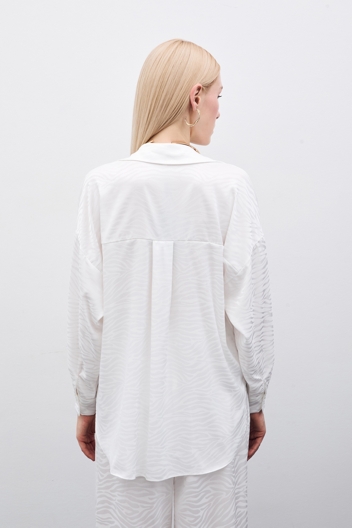 Zebra Desenli Salaş Gömlek - Ekru