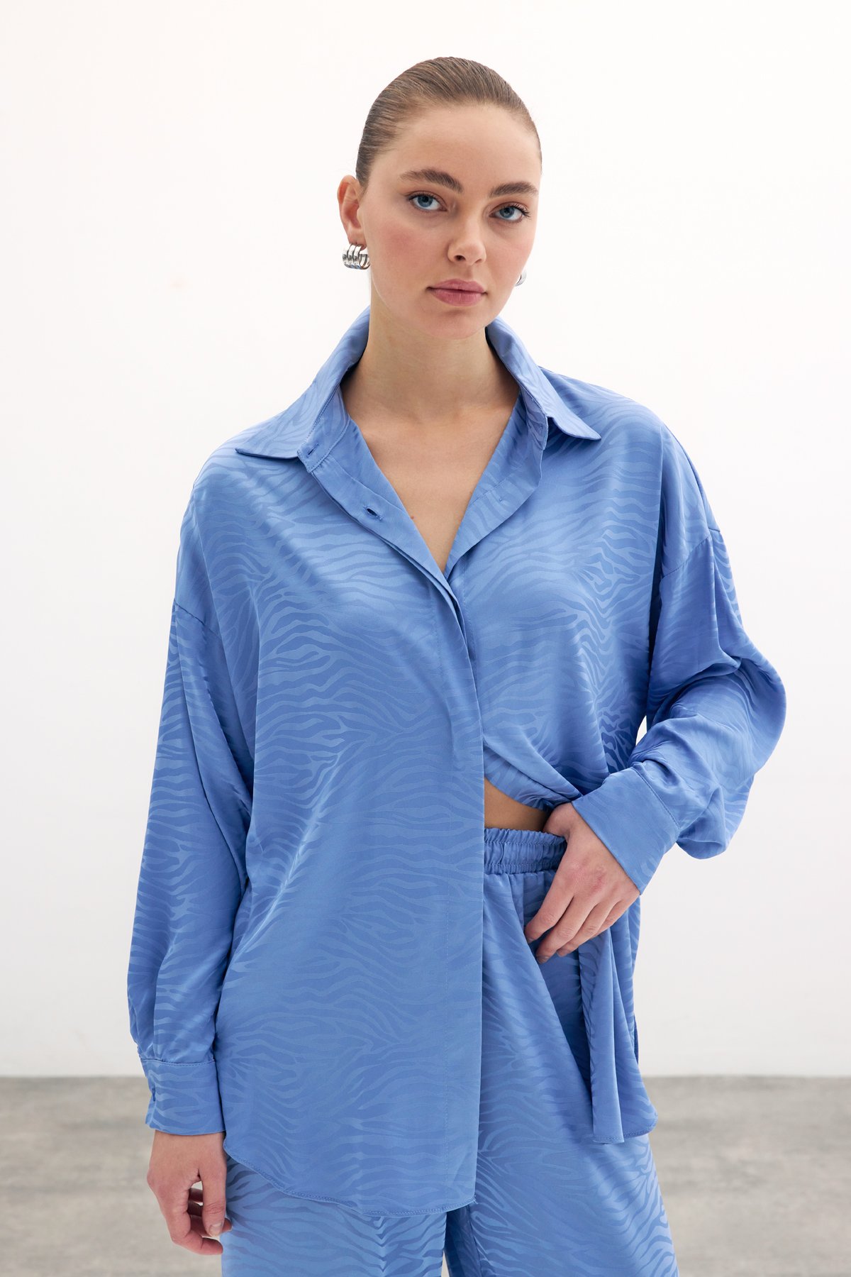 Zebra Desenli Salaş Gömlek - İndigo