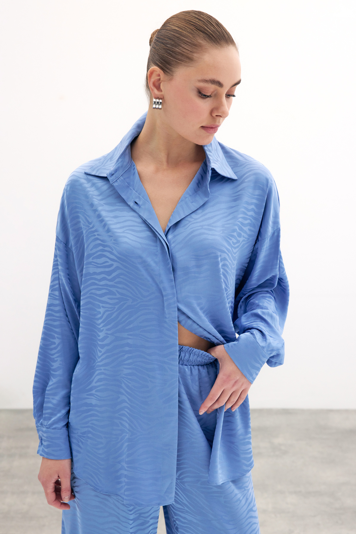 Zebra Desenli Salaş Gömlek - İndigo