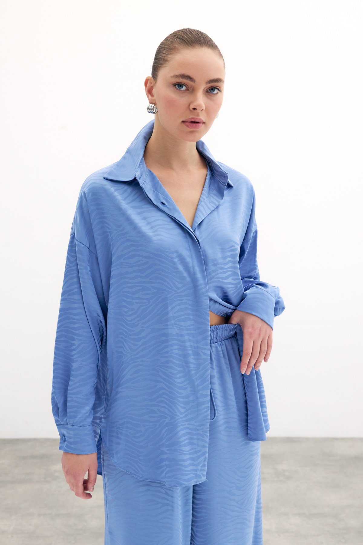 Zebra Desenli Salaş Gömlek - İndigo