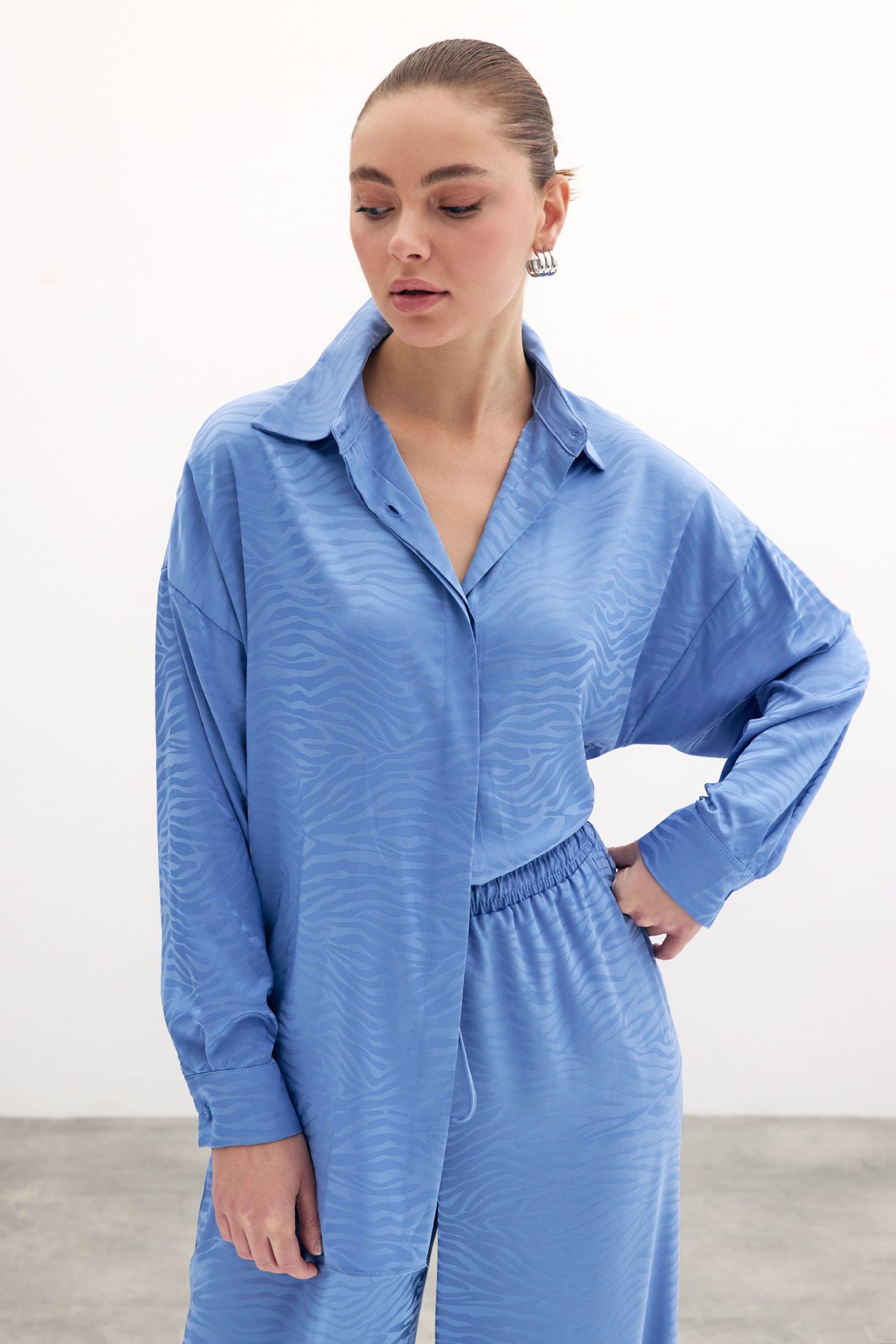 Zebra Desenli Salaş Gömlek - İndigo