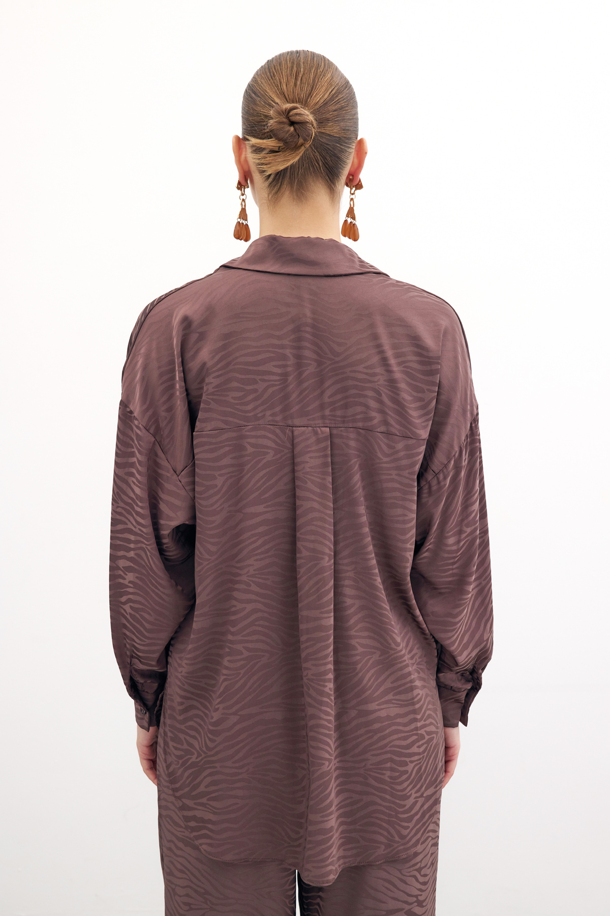 Zebra Desenli Salaş Gömlek - Kahve