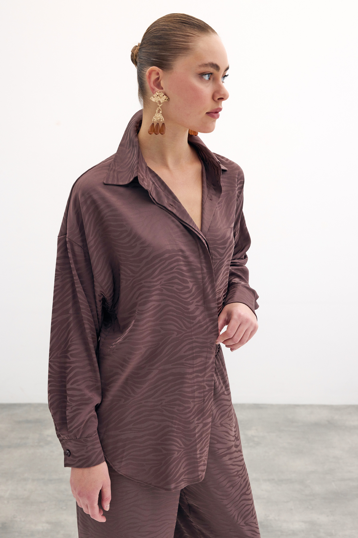 Zebra Desenli Salaş Gömlek - Kahve