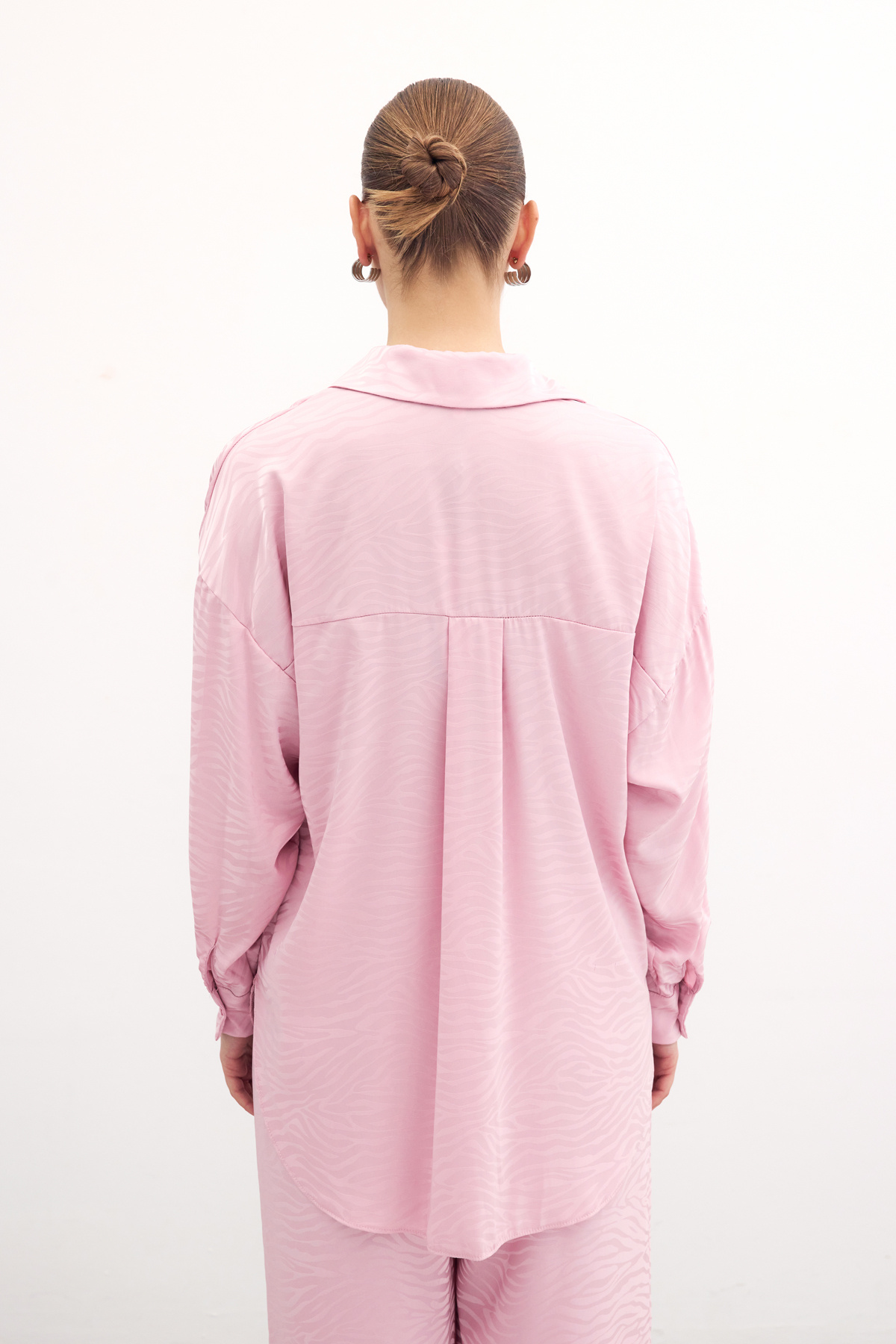 Zebra Desenli Salaş Gömlek - Pudra