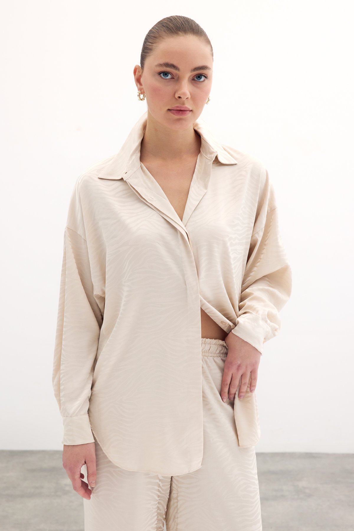 Zebra Desenli Salaş Gömlek - Taş