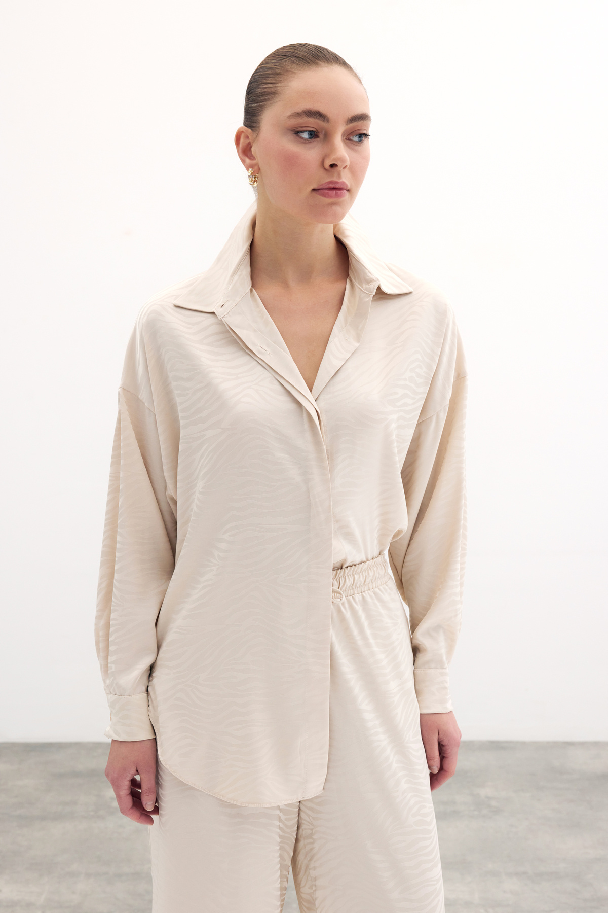 Zebra Desenli Salaş Gömlek - Taş