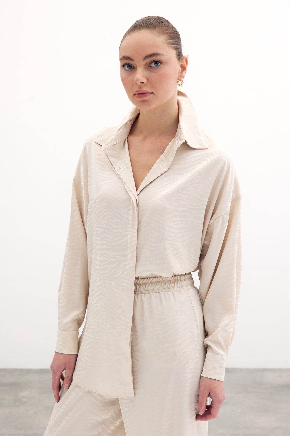 Zebra Desenli Salaş Gömlek - Taş