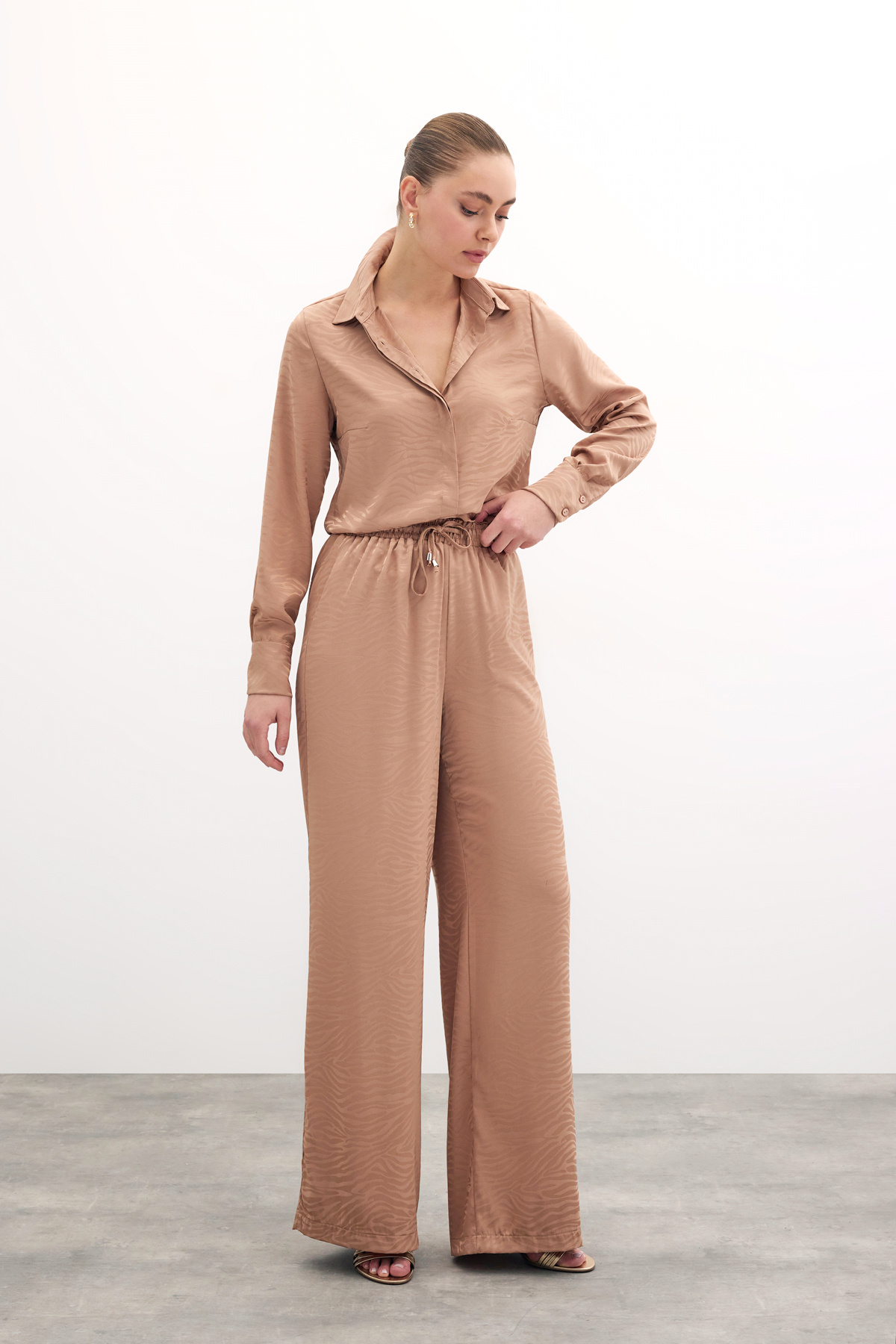 Zebra Desenli Salaş Pantolon - Camel