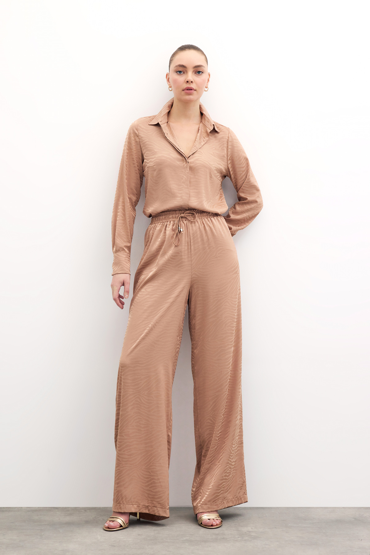 Zebra Desenli Salaş Pantolon - Camel