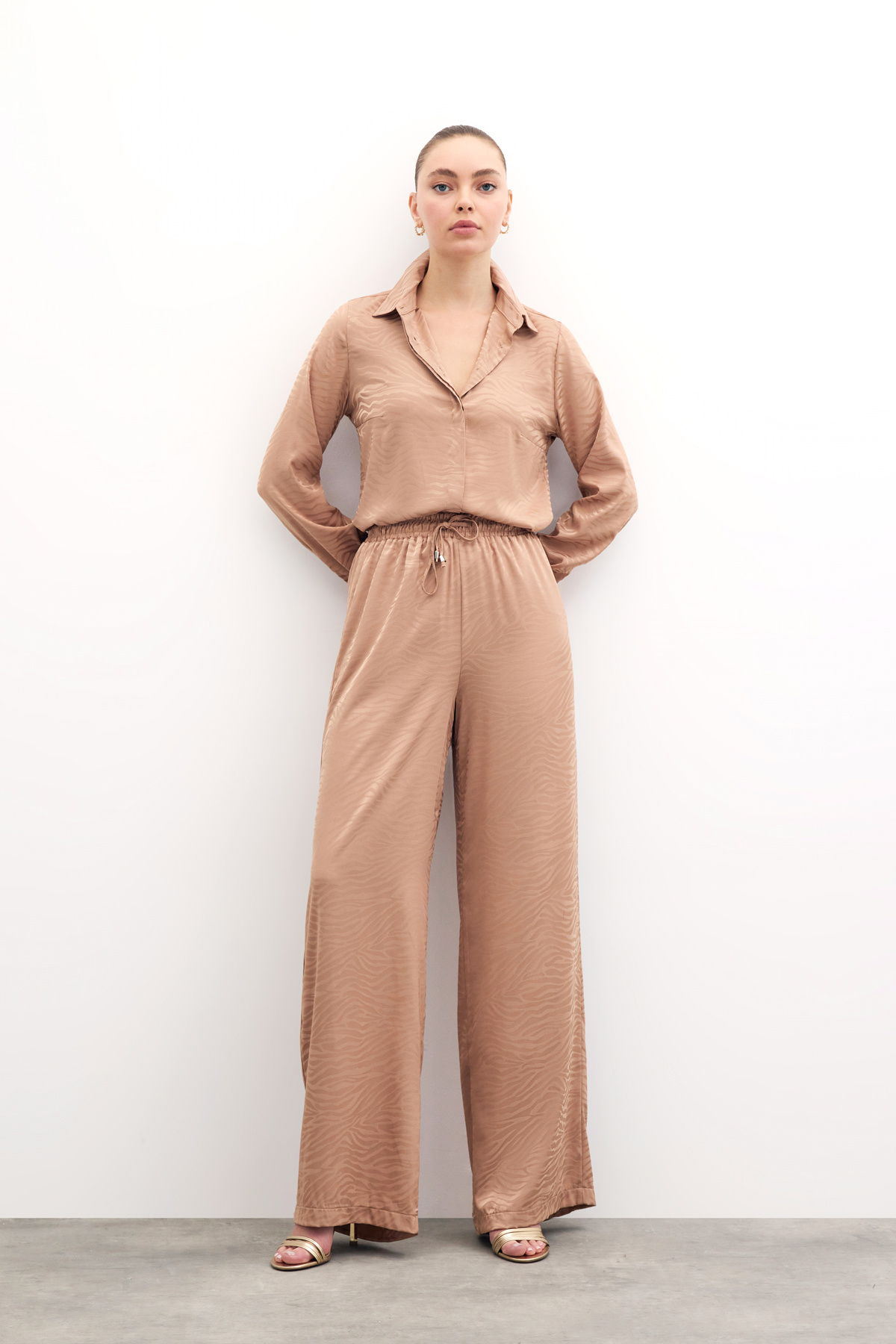 Zebra Desenli Salaş Pantolon - Camel