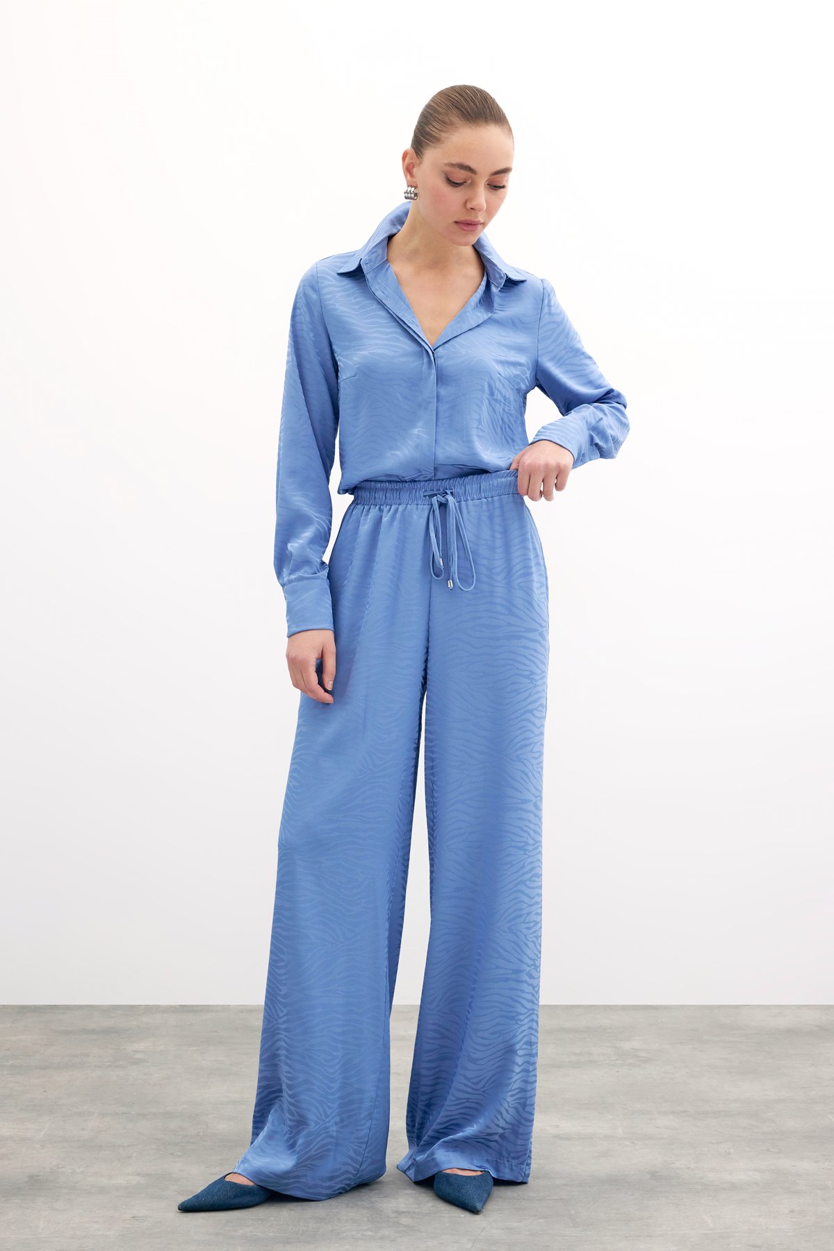 Zebra Desenli Salaş Pantolon - İndigo