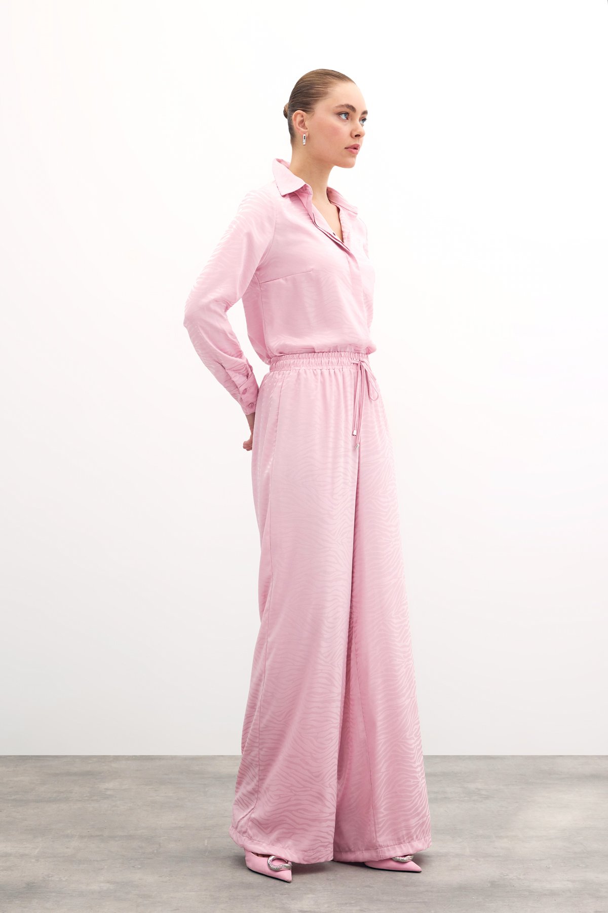 Zebra Desenli Salaş Pantolon - Pudra