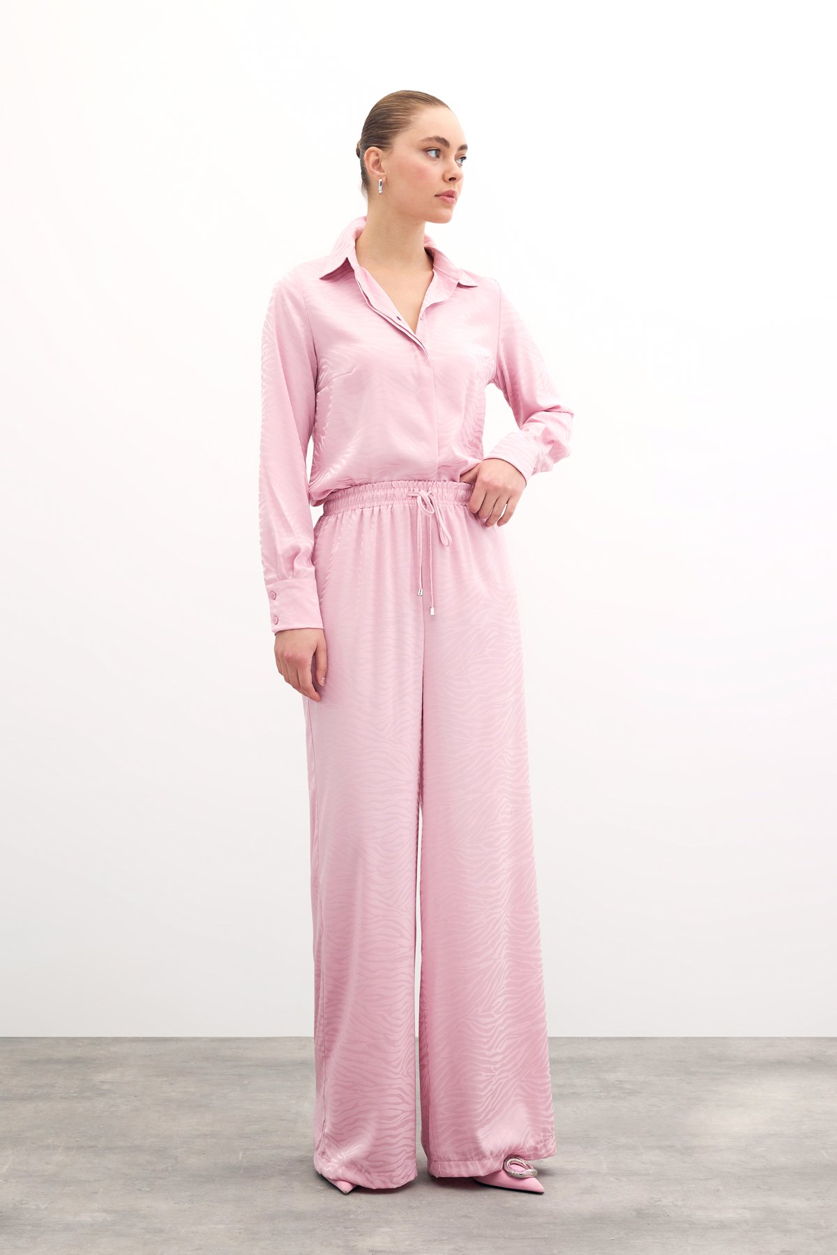 Zebra Desenli Salaş Pantolon - Pudra