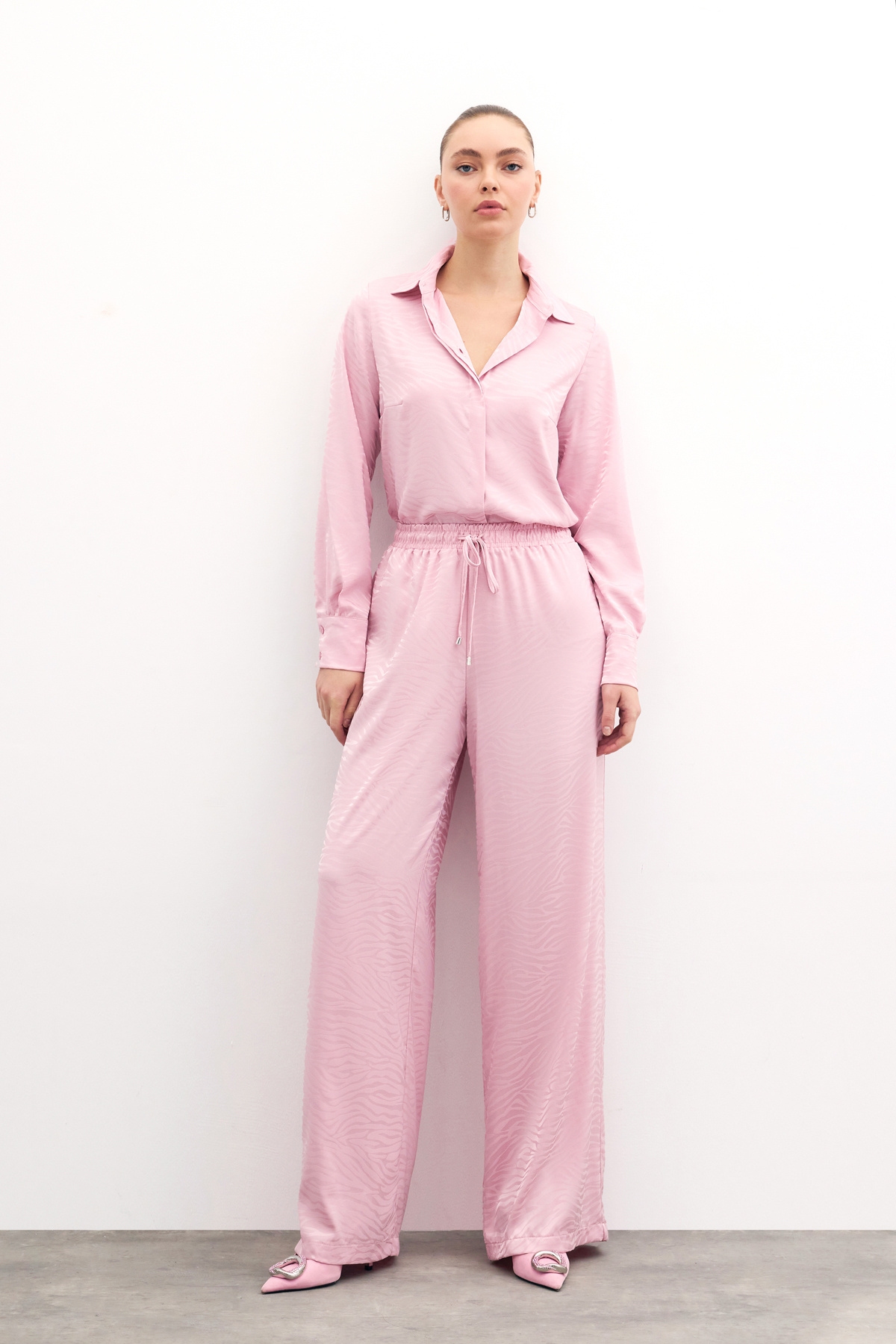 Zebra Desenli Salaş Pantolon - Pudra