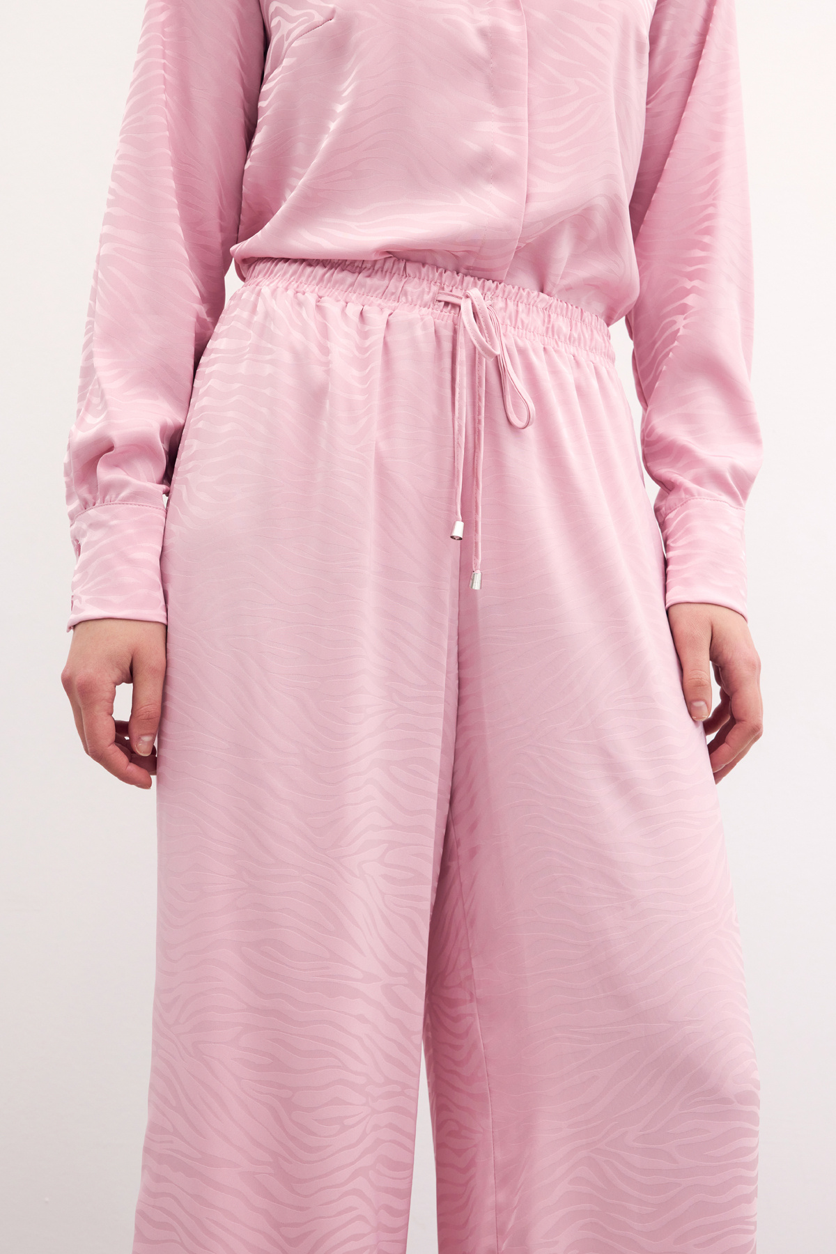 Zebra Desenli Salaş Pantolon - Pudra