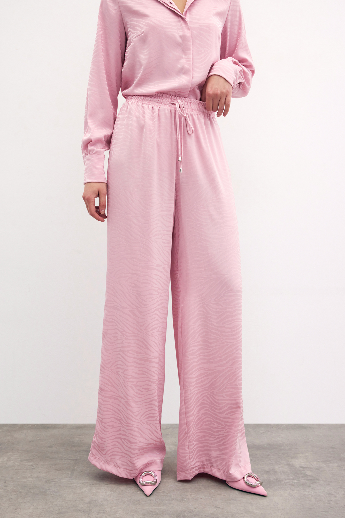 Zebra Desenli Salaş Pantolon - Pudra