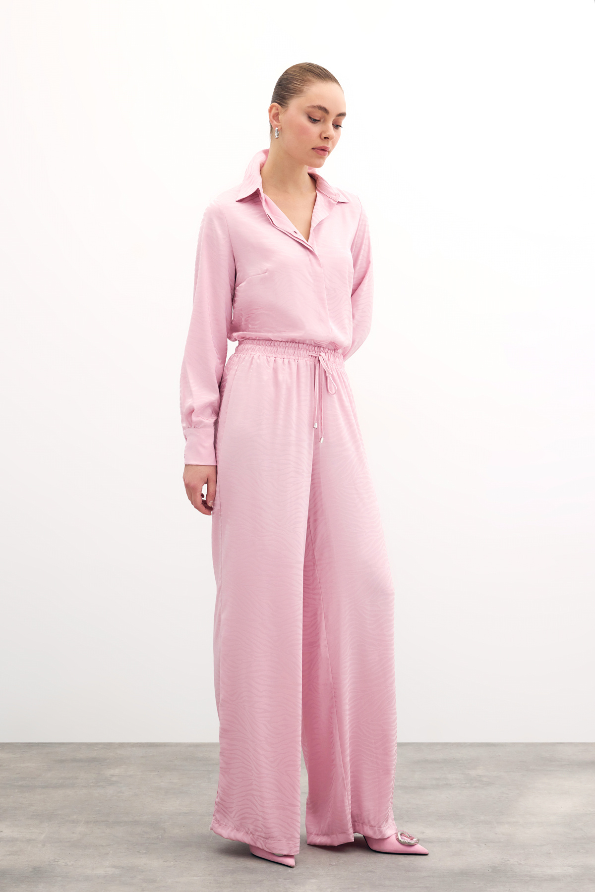 Zebra Desenli Salaş Pantolon - Pudra