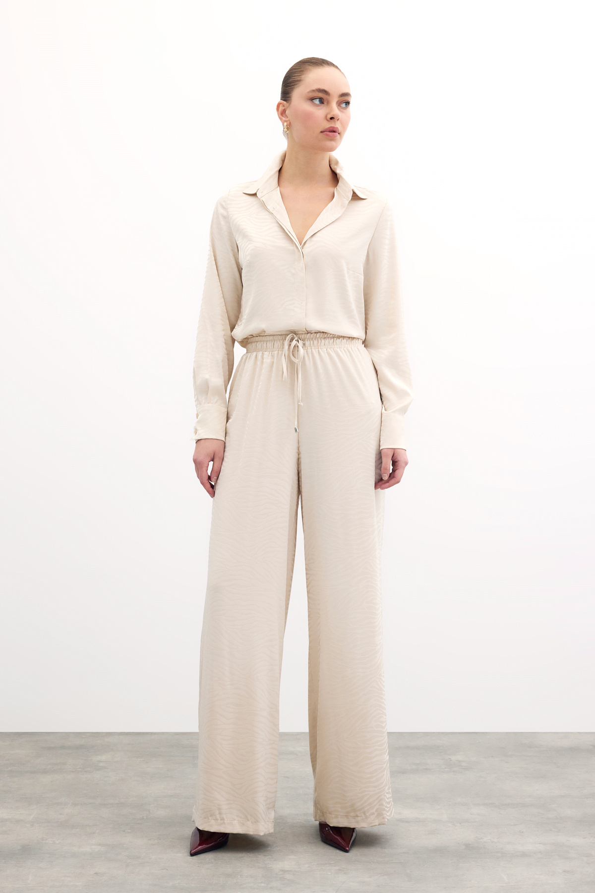 Zebra Desenli Salaş Pantolon - Taş