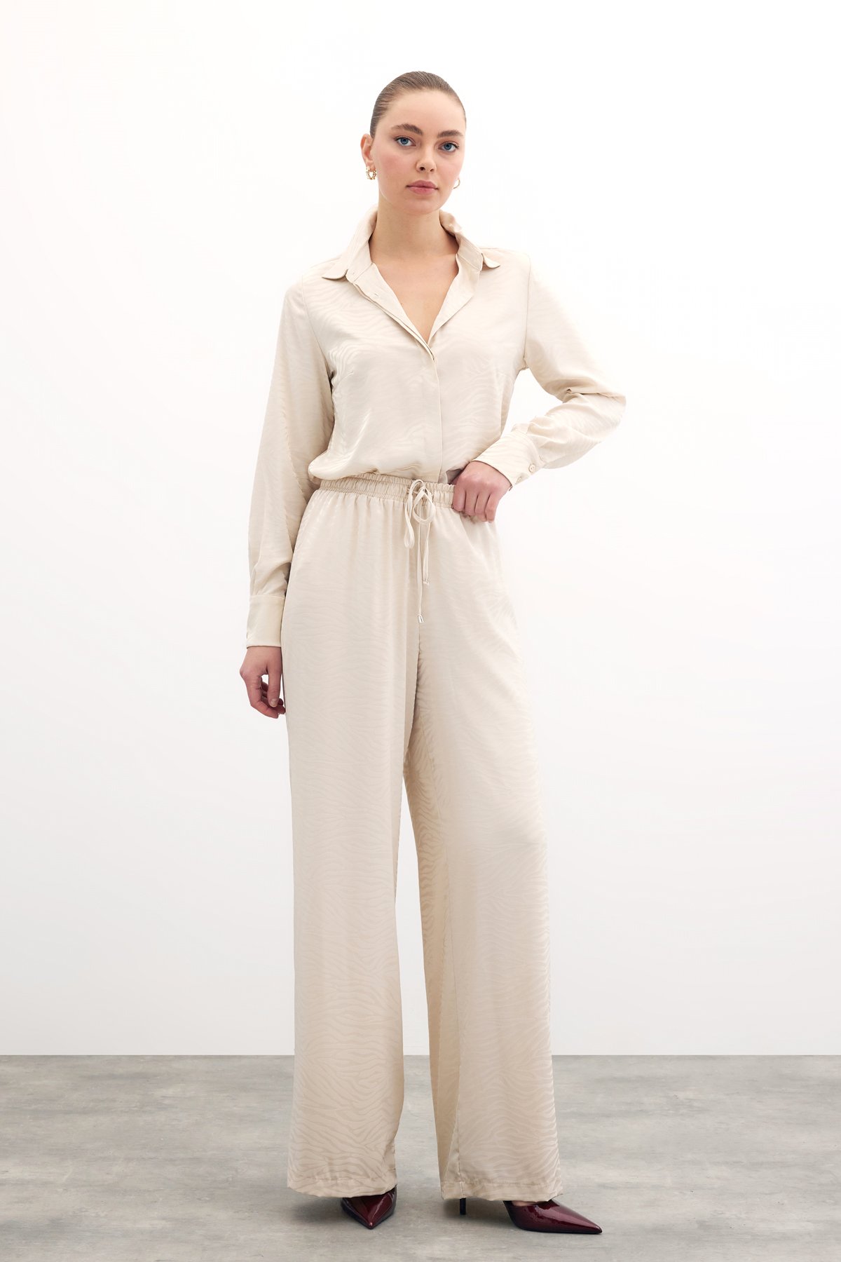 Zebra Desenli Salaş Pantolon - Taş