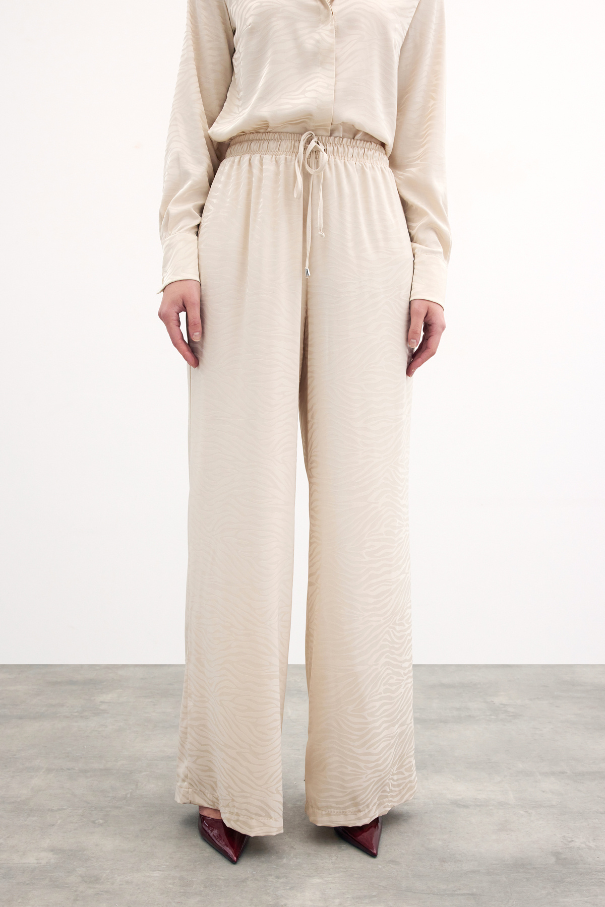 Zebra Desenli Salaş Pantolon - Taş