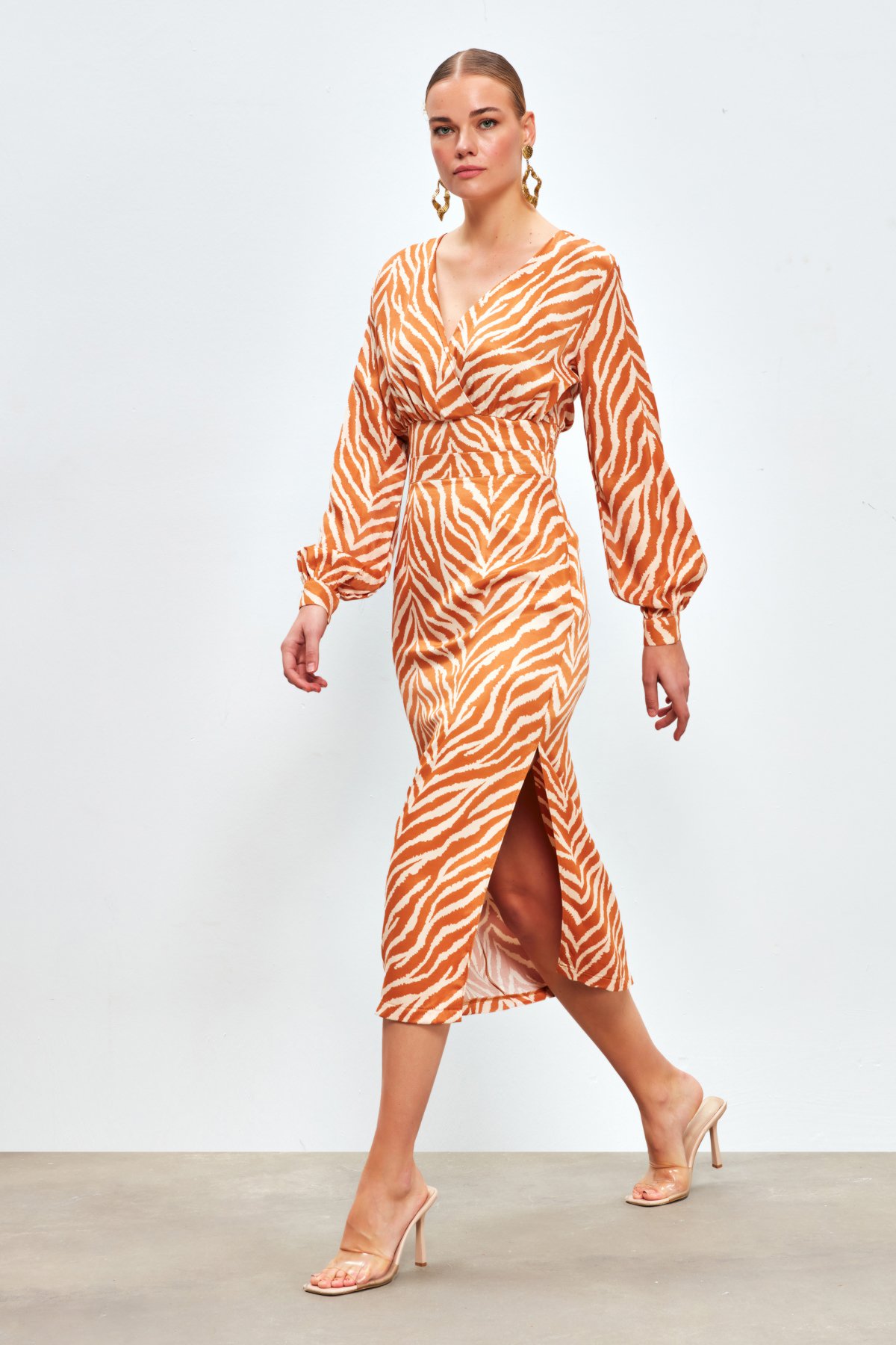 Zebra Desenli Saten Etek - CAMEL