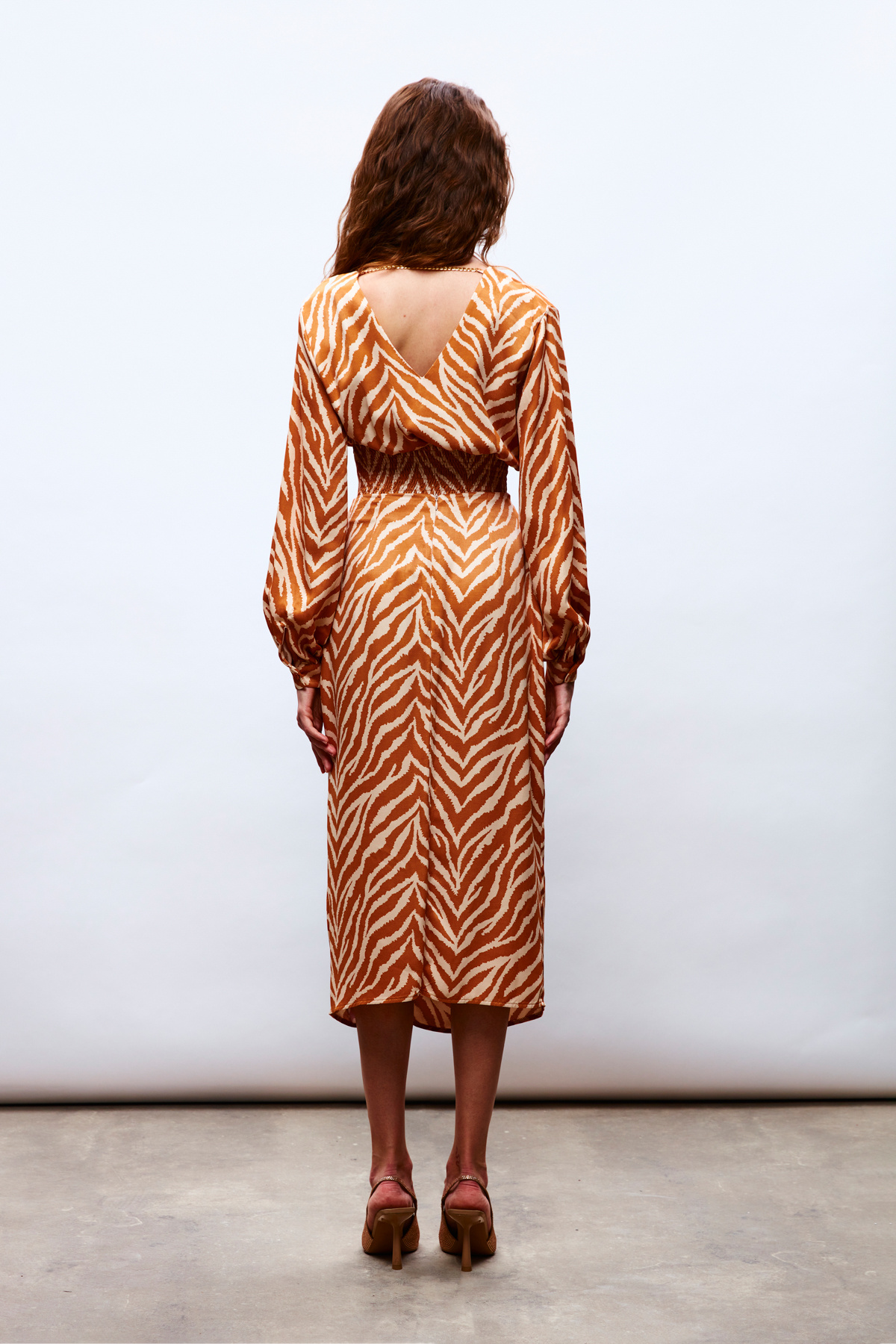 Zebra Patterned Satin Pareo Skirt - CAMEL