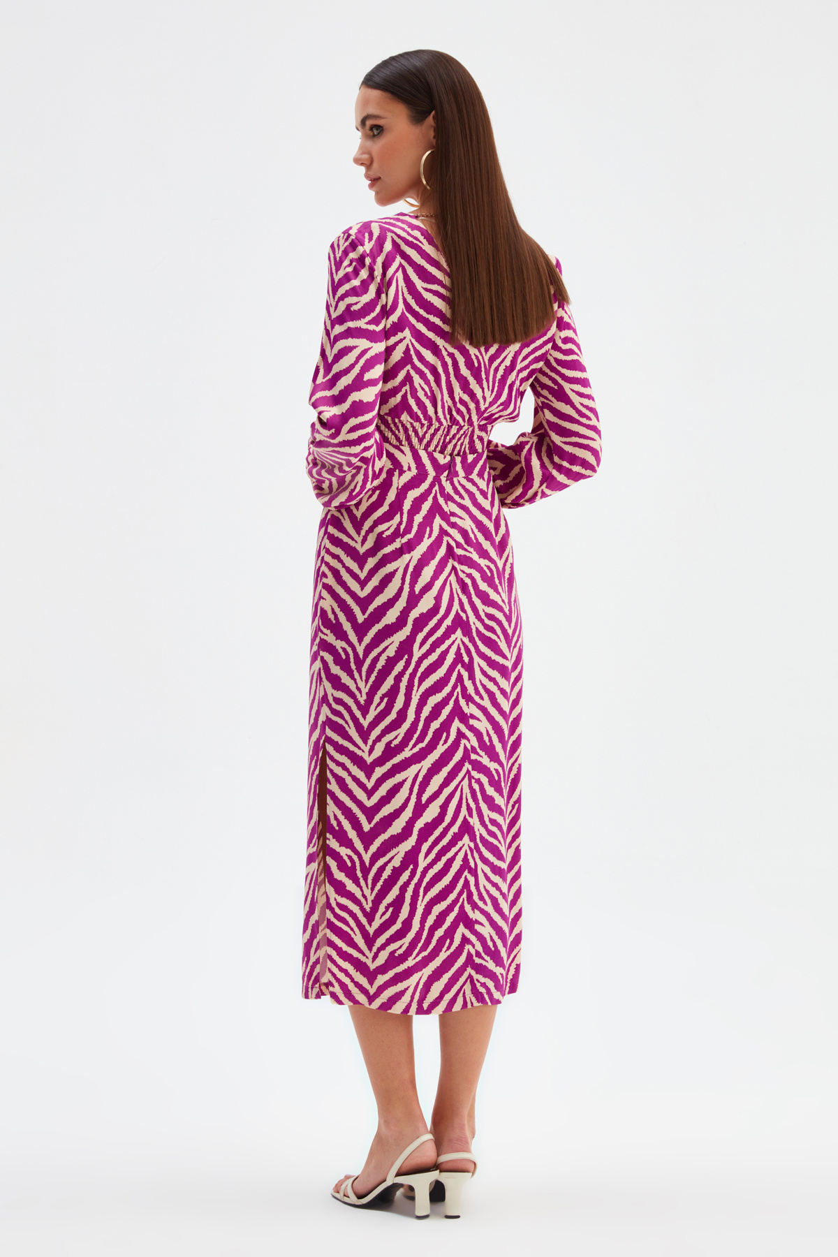 Zebra desenli saten etek - FUŞYA