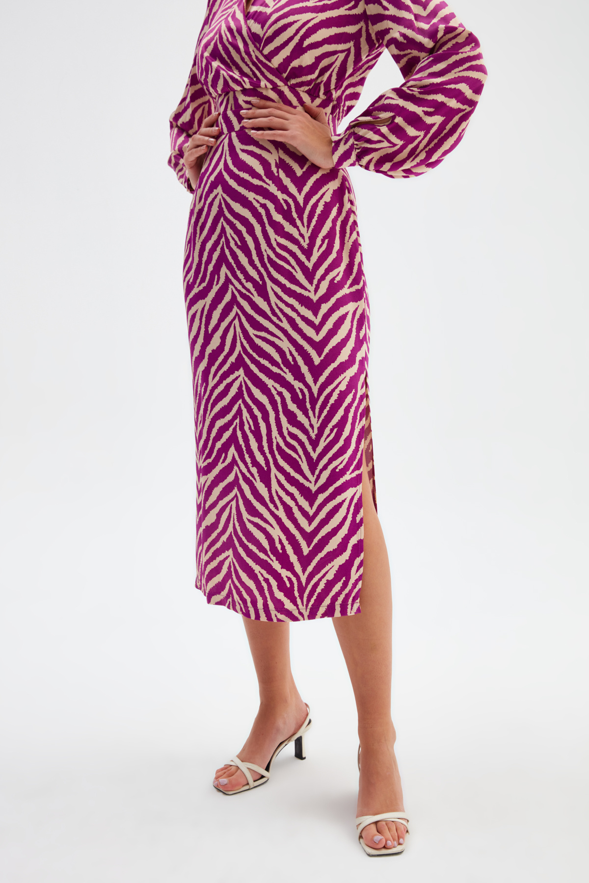 Zebra desenli saten etek - FUŞYA