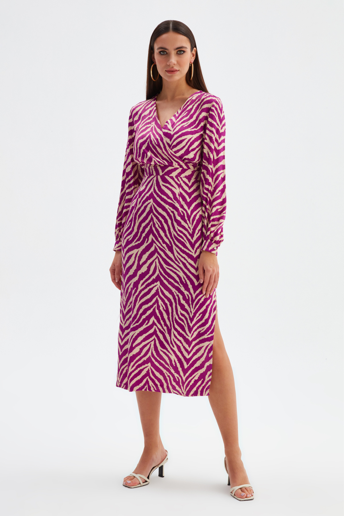 Zebra desenli saten etek - FUŞYA