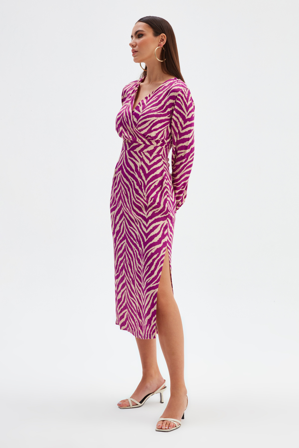 Zebra desenli saten etek - FUŞYA