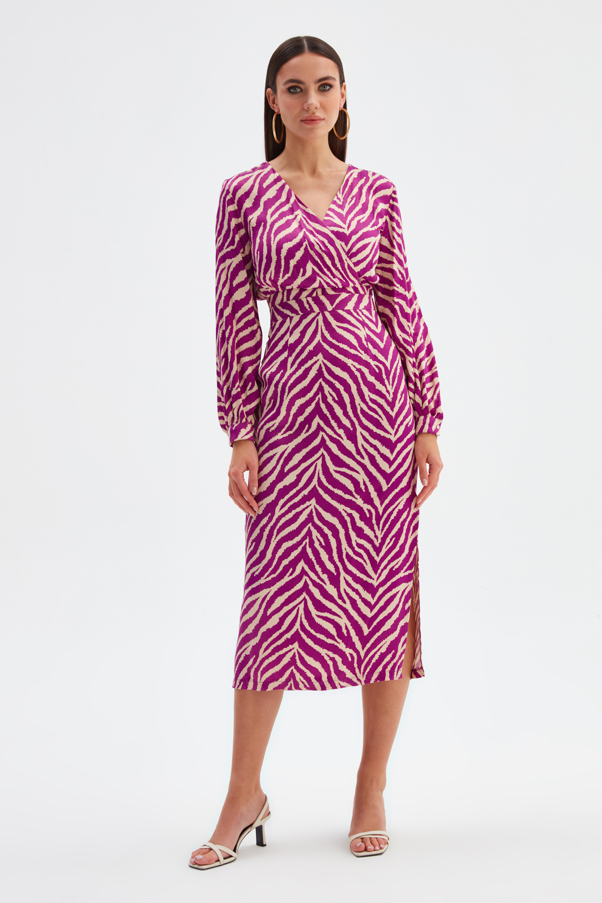 Zebra desenli saten etek - FUŞYA