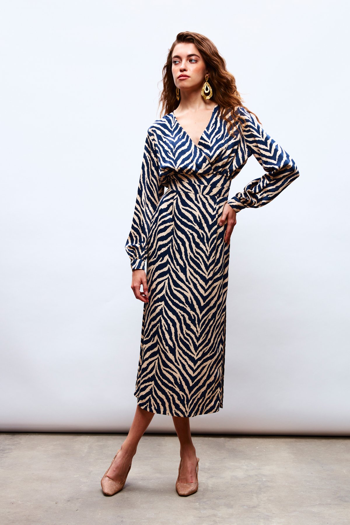 Zebra Desenli Saten Etek - LACİVERT