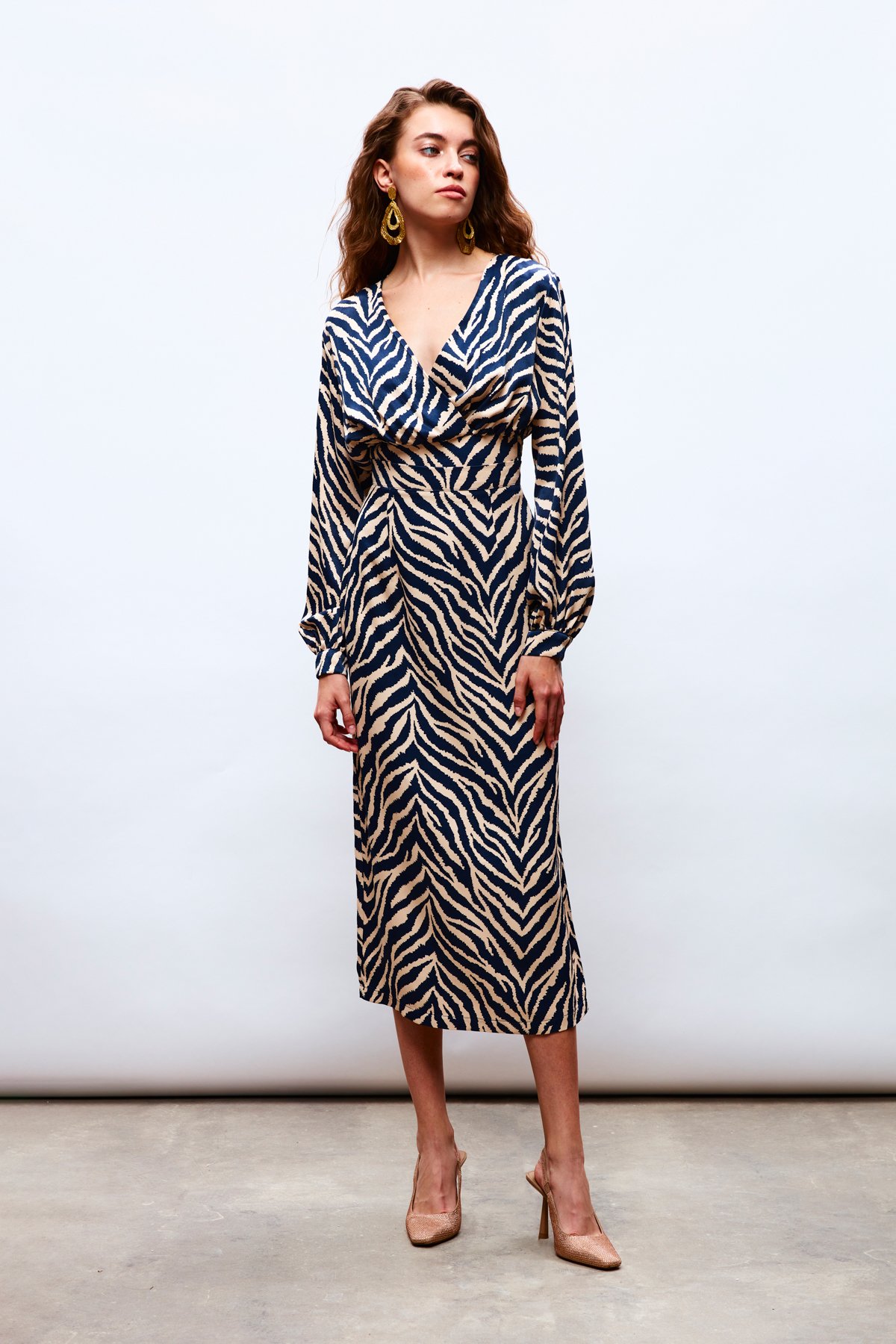 Zebra Desenli Saten Etek - LACİVERT