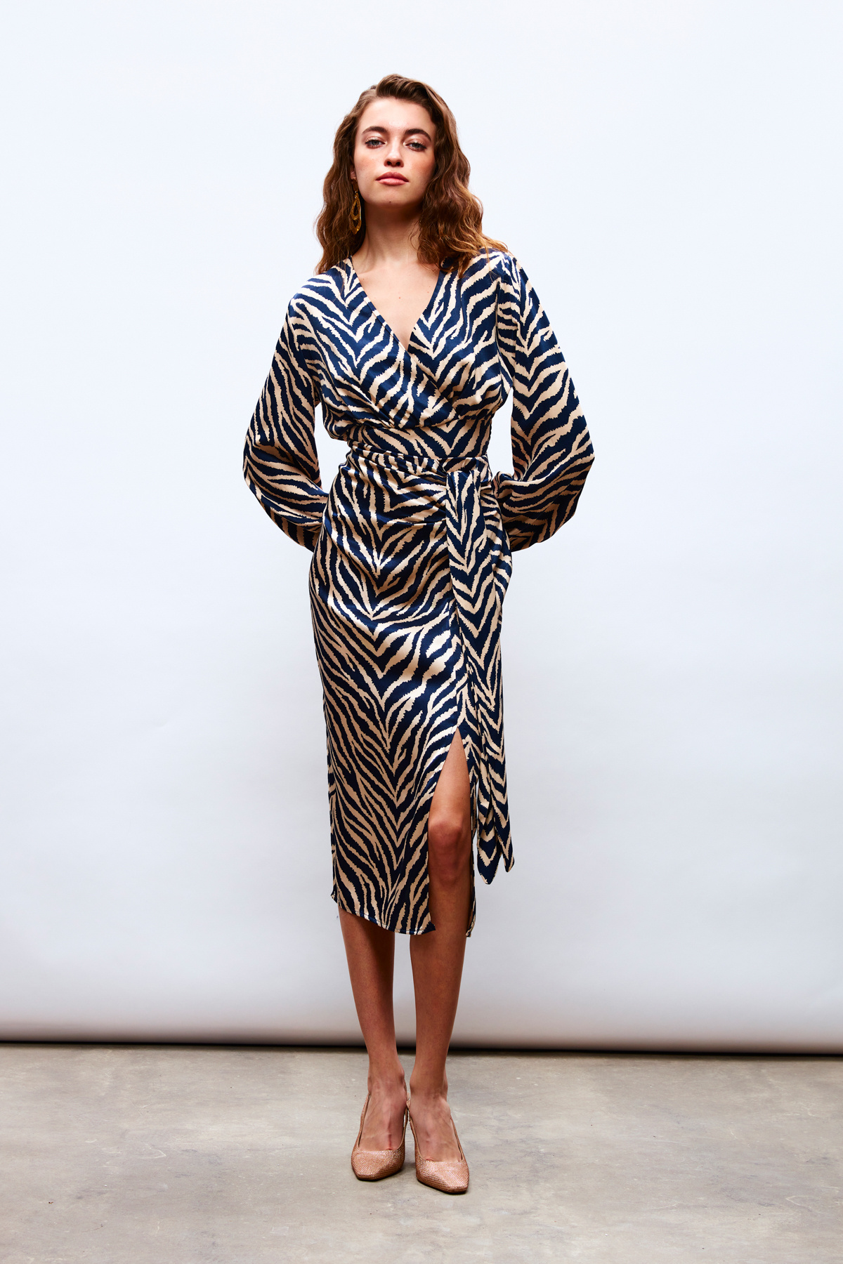 Zebra Desenli Saten Etek - LACİVERT