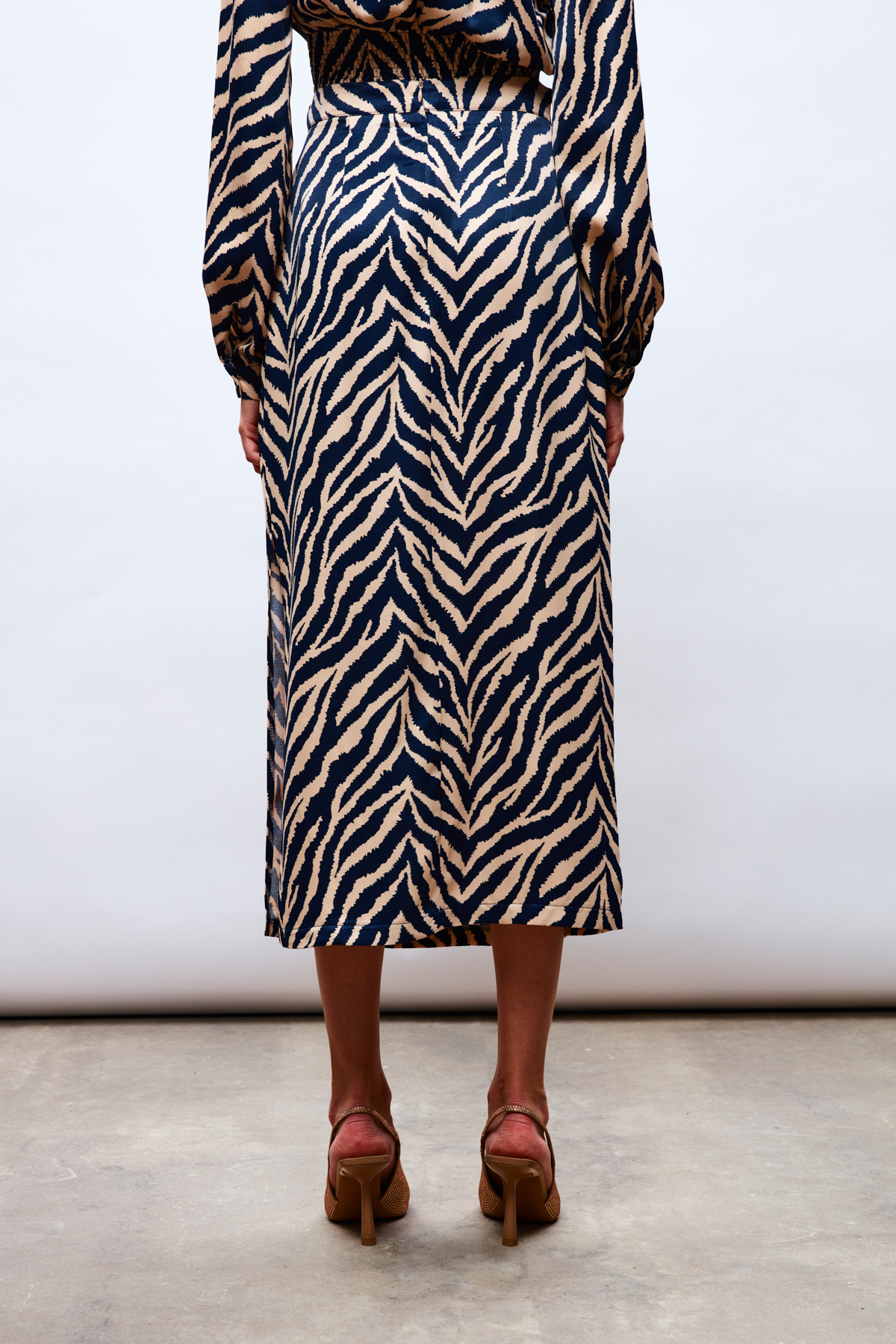 Zebra Desenli Saten Etek - LACİVERT