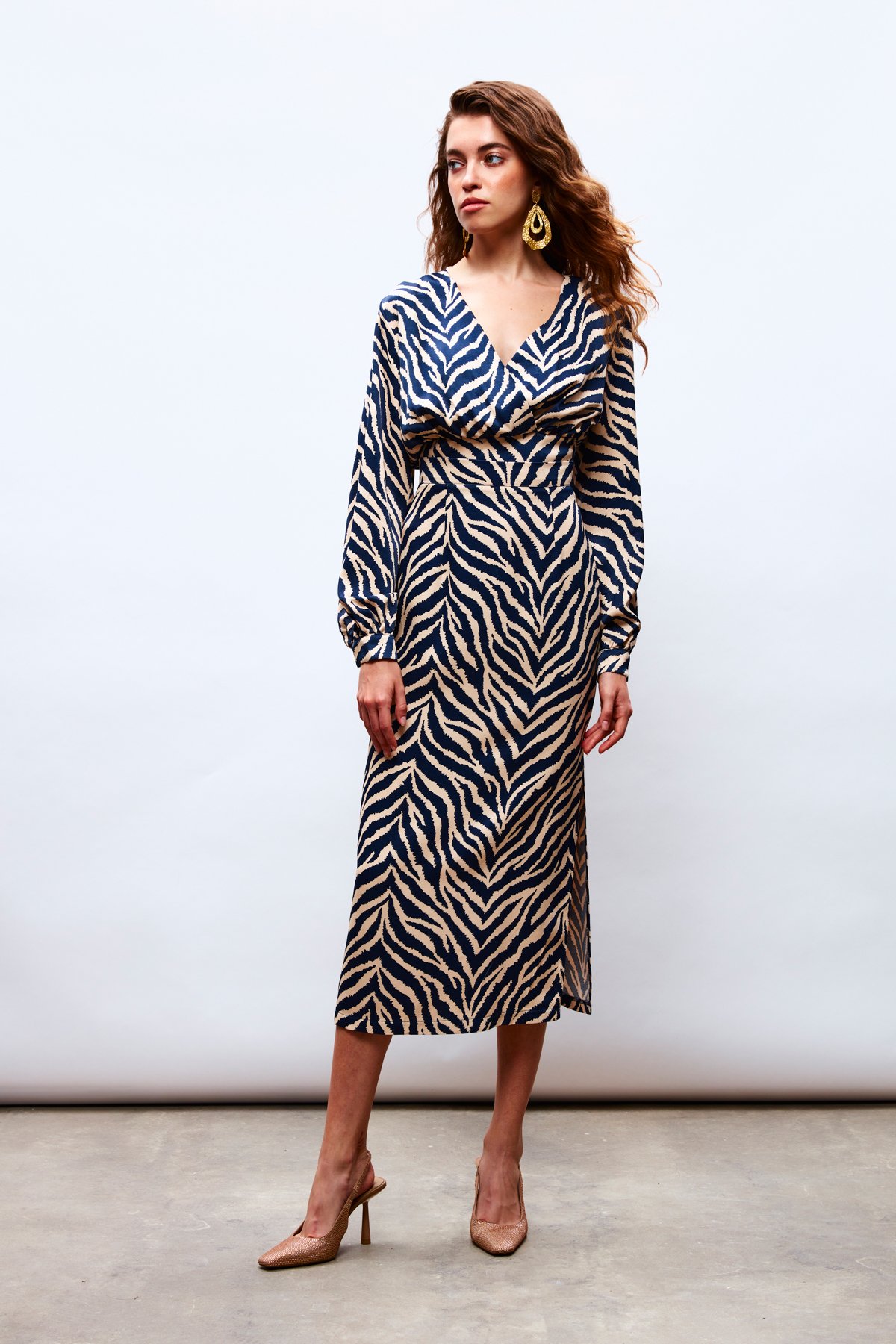 Zebra Desenli Saten Etek - LACİVERT