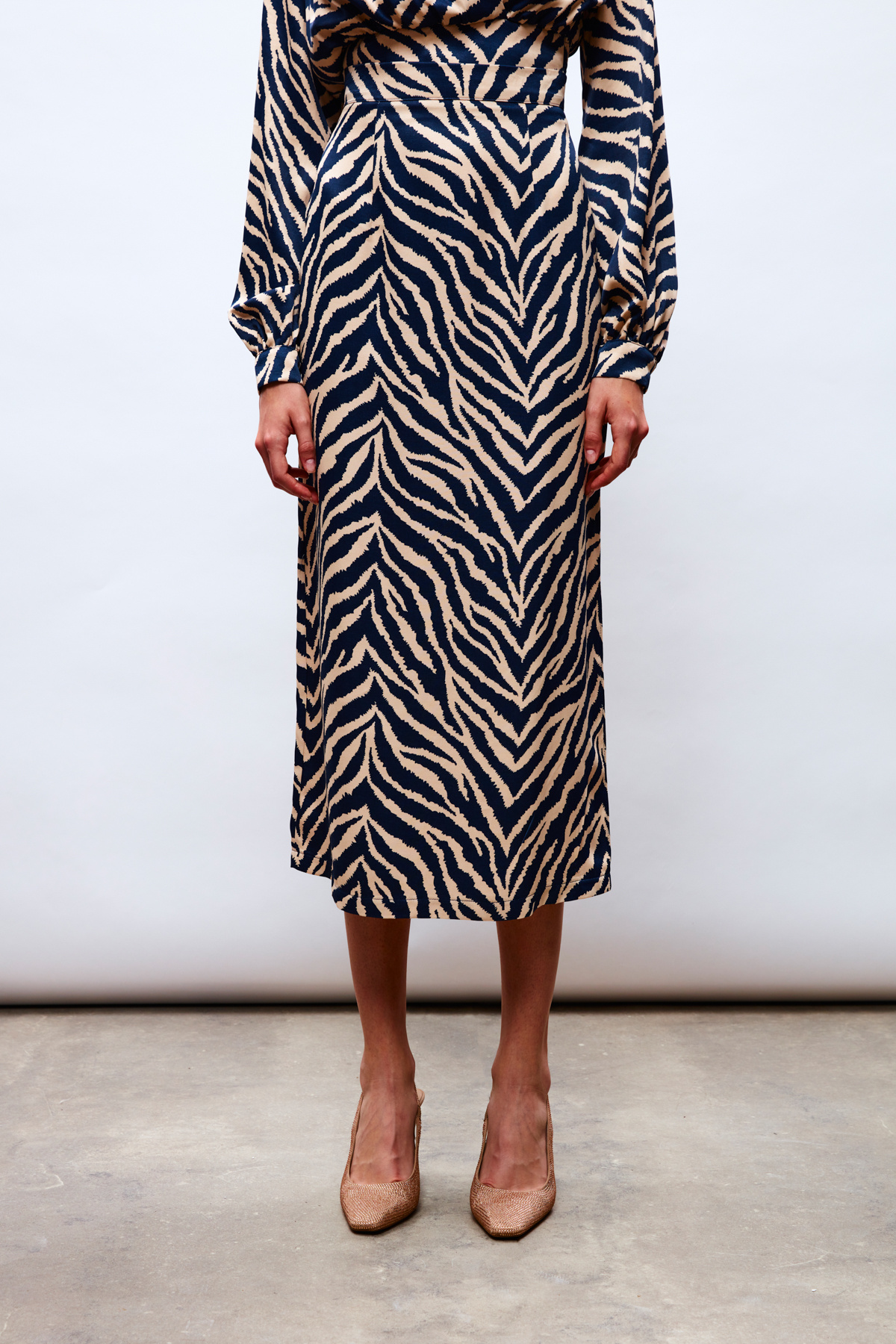 Zebra Desenli Saten Etek - LACİVERT