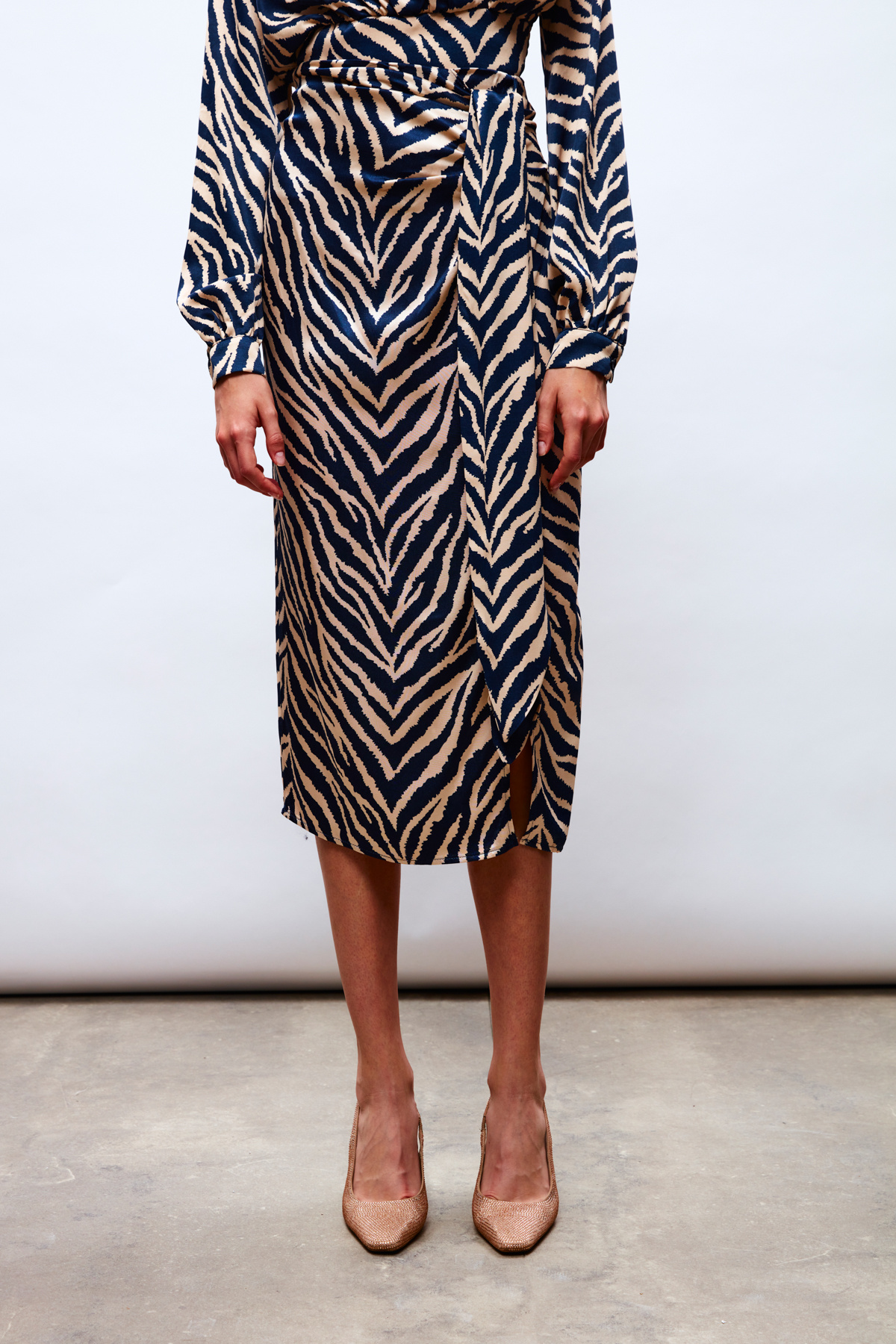 Zebra Desenli Saten Etek - LACİVERT