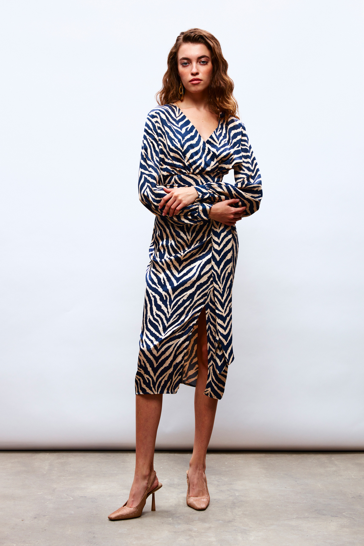 Zebra Desenli Saten Etek - LACİVERT