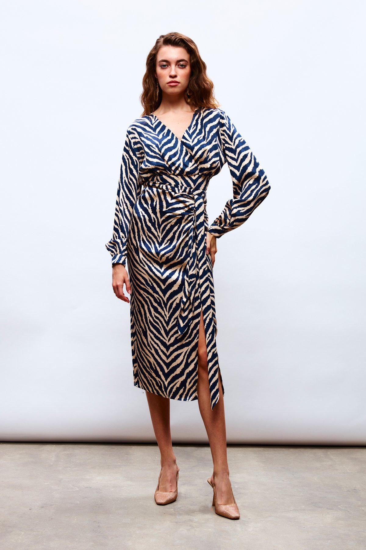 Zebra Desenli Saten Etek - LACİVERT