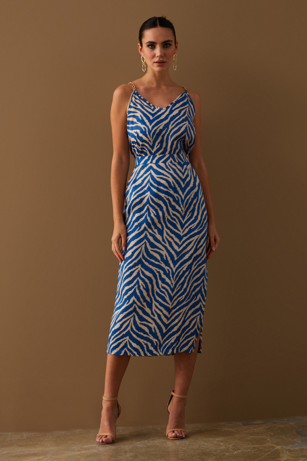 Zebra desenli saten etek - MAVİ