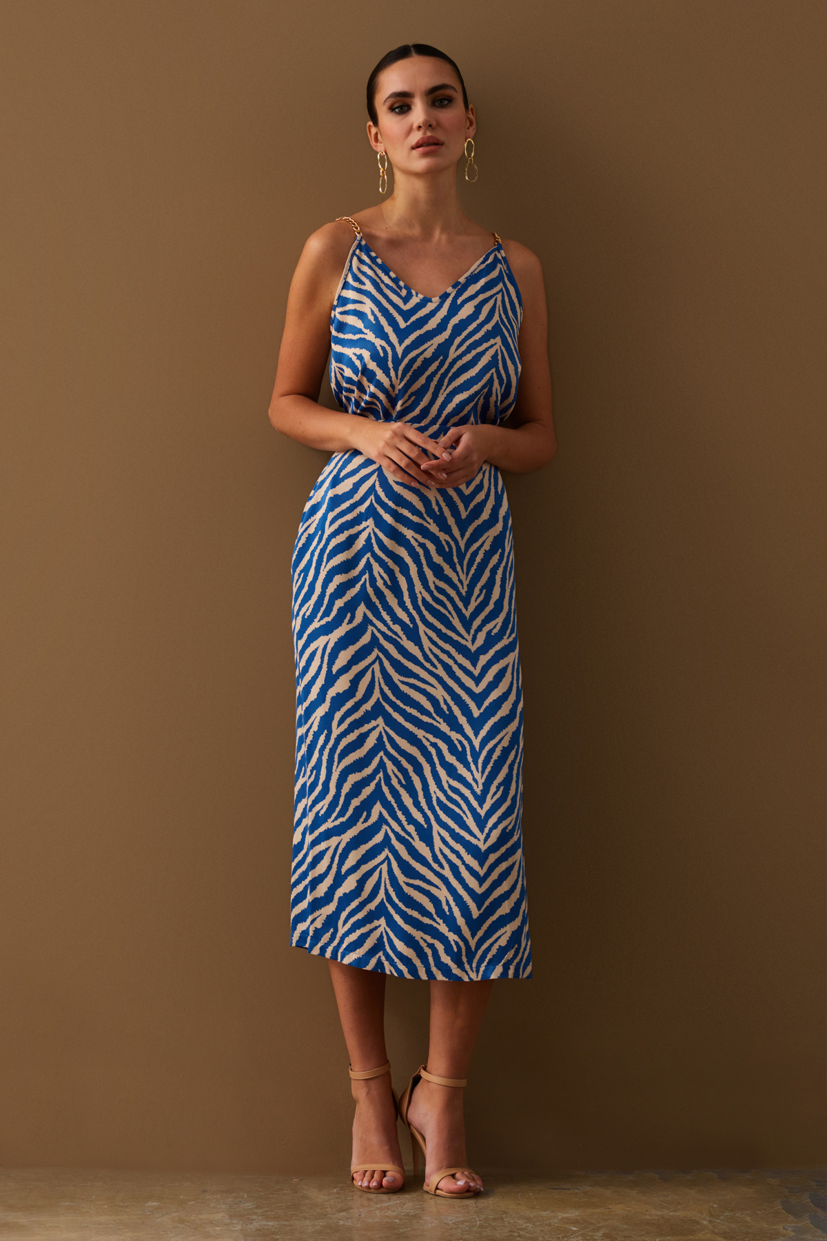 Zebra desenli saten etek - MAVİ