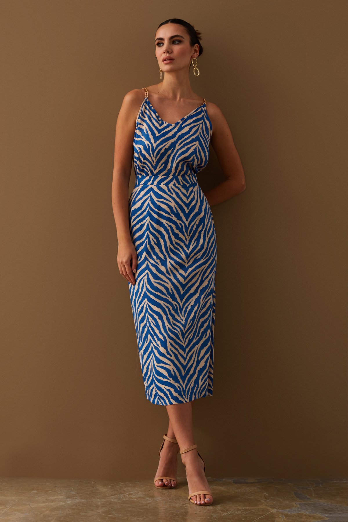 Zebra desenli saten etek - MAVİ